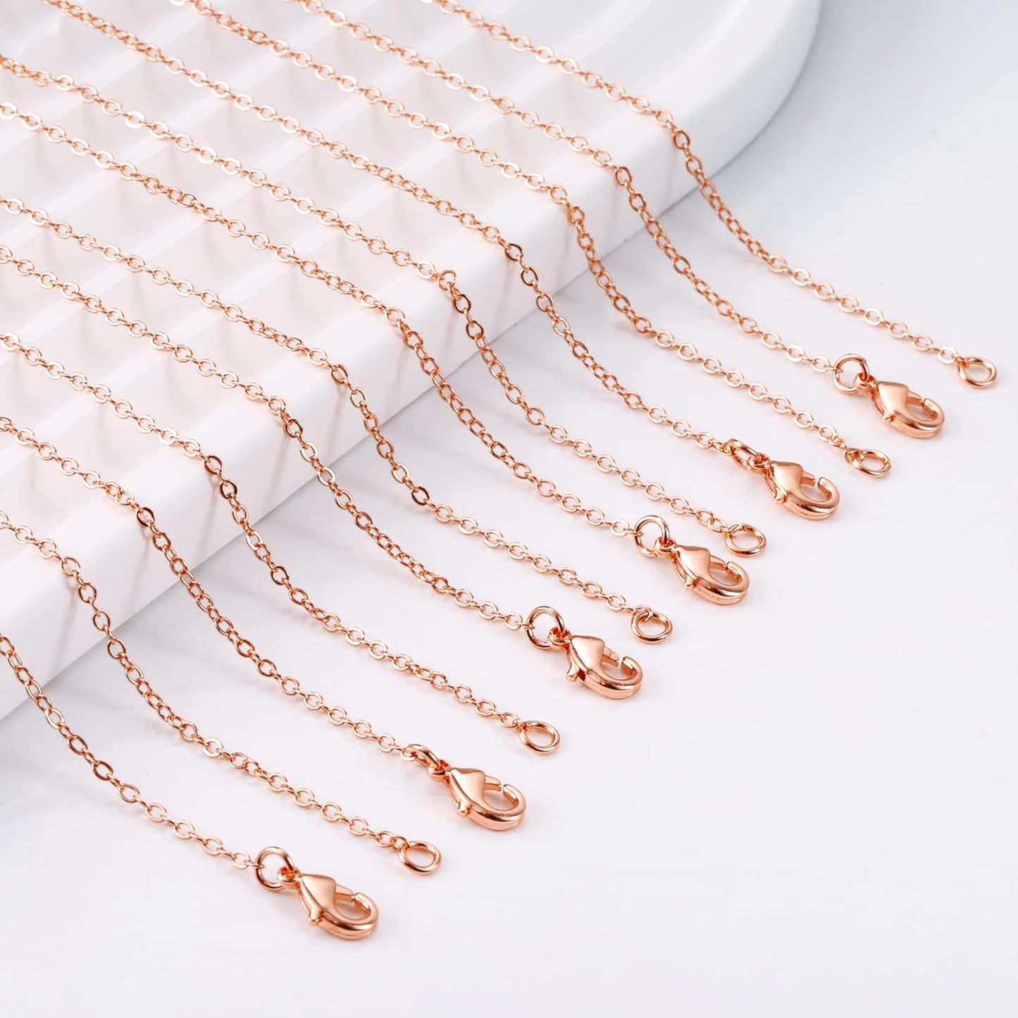 ALEXCRAFT Wholesale 12PCS Rose Gold Plated Solid Brass Chain Finished Flat Cable Chains Bulk for Jewelry Making (26"(2.0MM)