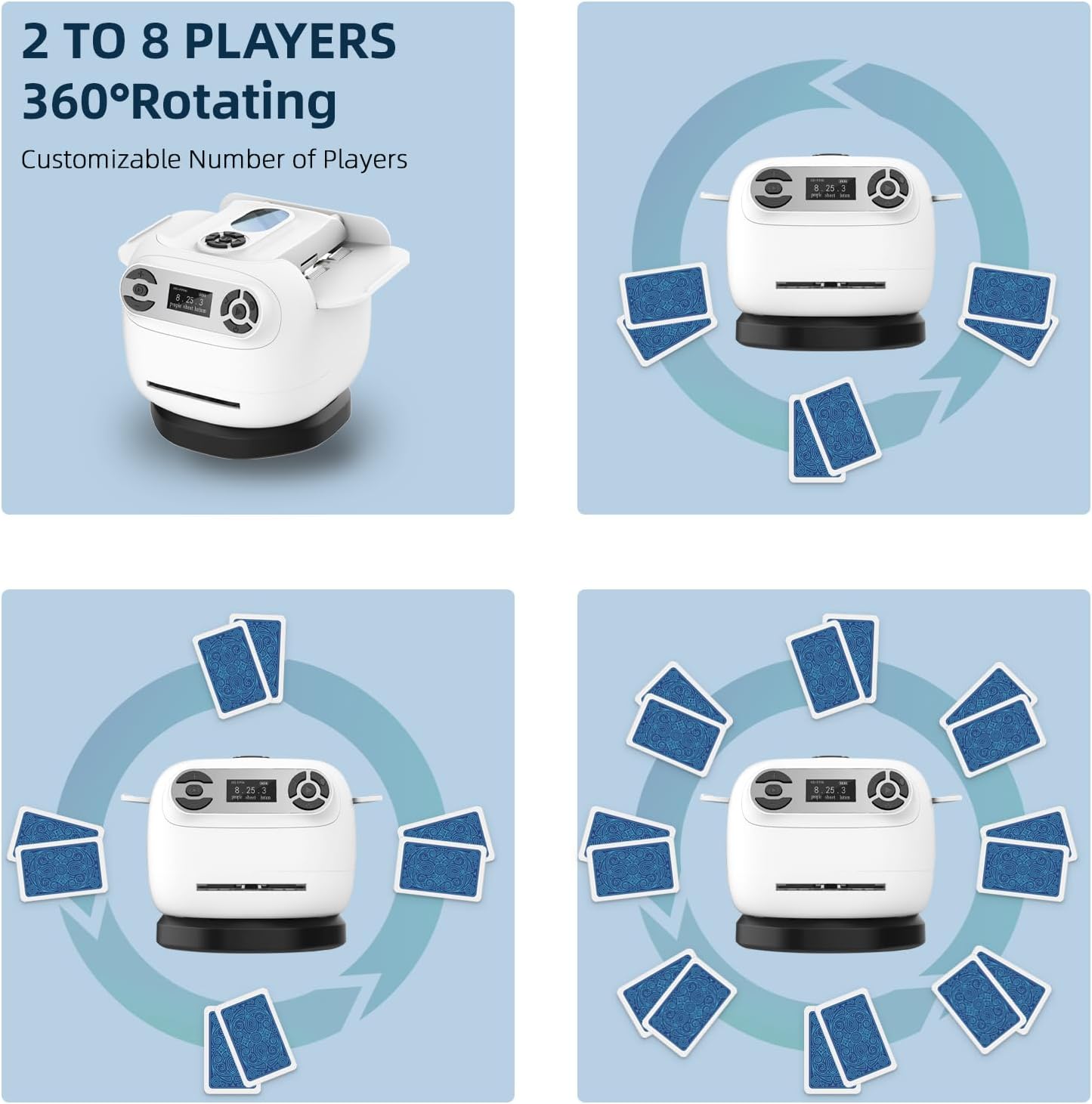 2025 Automatic Card Shuffler and Dealer Machine, 2-in-1 360°Rotating Card Dealer and Shuffler Machine, Super Quiet, Safer, Various Card Games for Home and Club-White