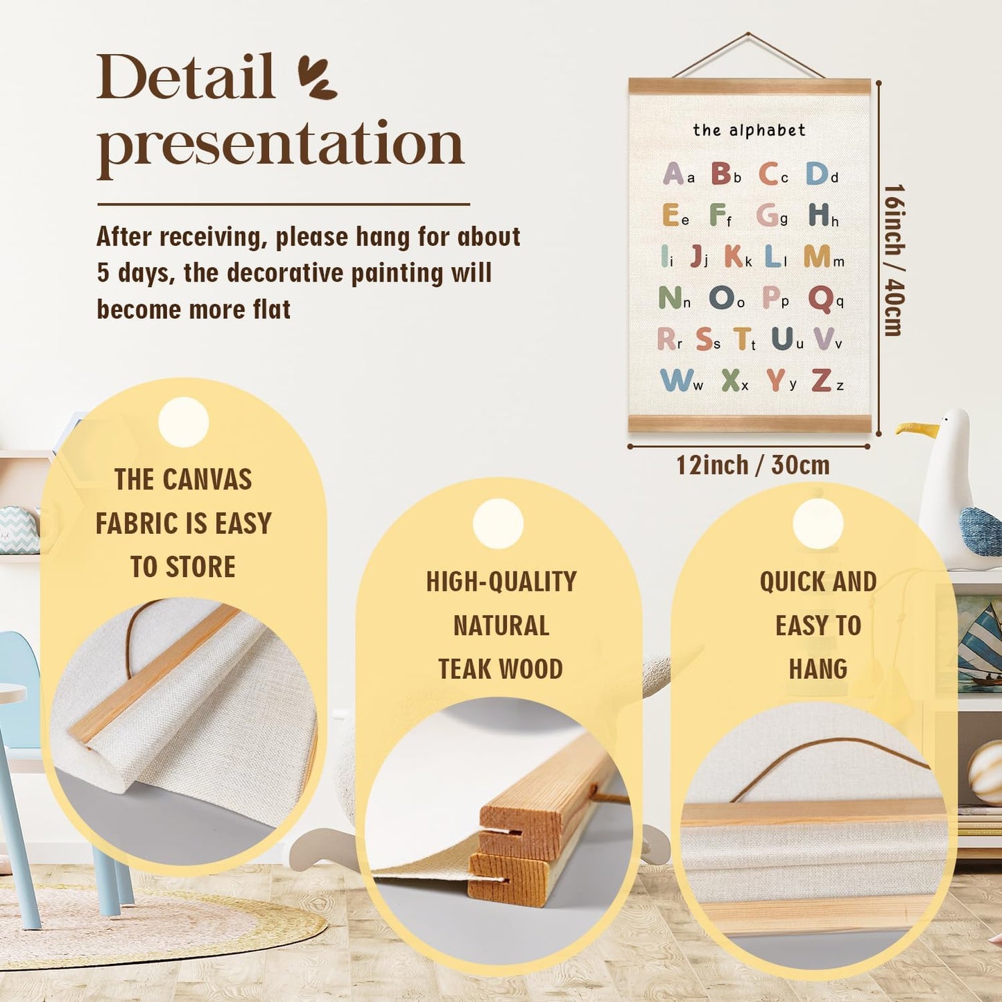 ZTGDA Alphabet Numbers Poster Set of 2, Alphabet Numbers Wall Art, ABC Banner Poster, Banner Wall Hanging Decor for Toddler Room Playroom Nursery Wall Classroom Decor (12x16inch ABC&123)