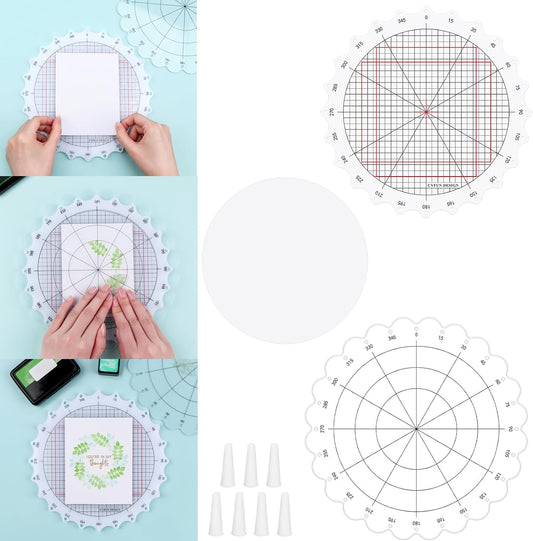 CYFUN DESIGN 9.5inch/24cm Rotating Stamping Platform Stamp & Spin Tool for Stamping Circular Designs Stamping Positioning Tool with Lines for Scrapbooking Crafts Card Making Arts Supplies