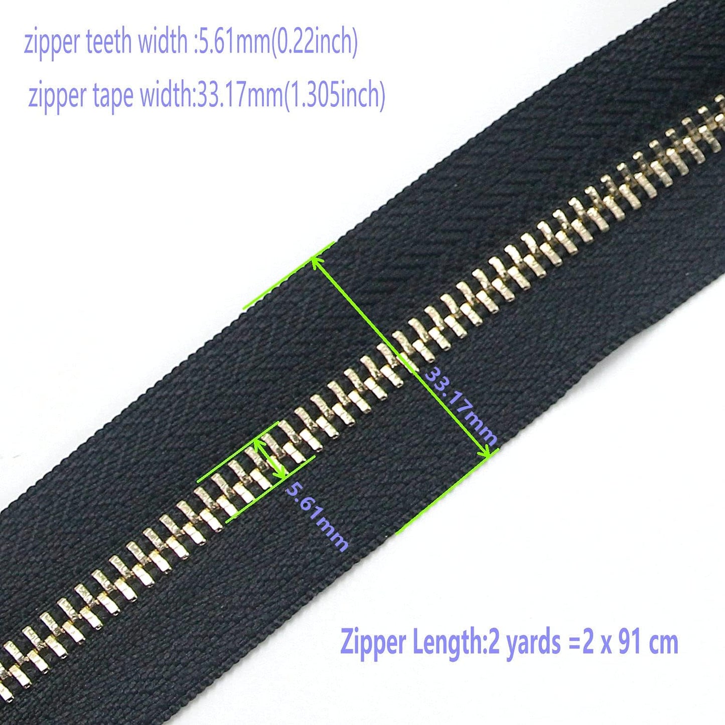 #5 Antique Brass Metal Zippers by The Yard Bulk 2 Yards Black Tape with 10 pcs Sliders Handmade Zipper for Sewing Craft Bag Backpack, Wallets, Purses Leekayer
