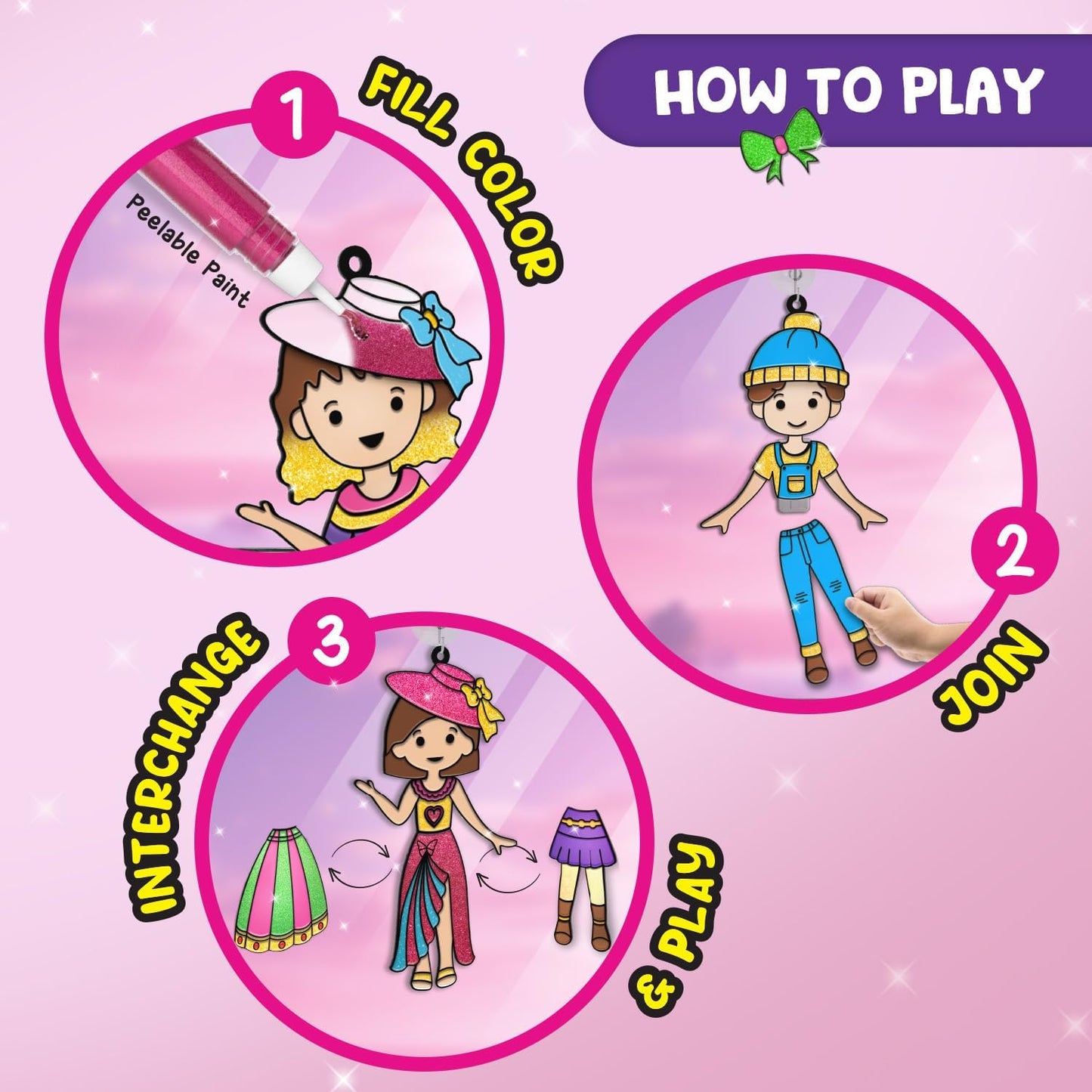 SmartCraft Window Art Fashion Kit with 225 Unique Combinations for Girls 5 to 10 Years Old | Glass Painting Kit | Birthday Gift for 5, 6, 7, 8, 9, 10 | Sun Catcher Art & Craft Activity Kit