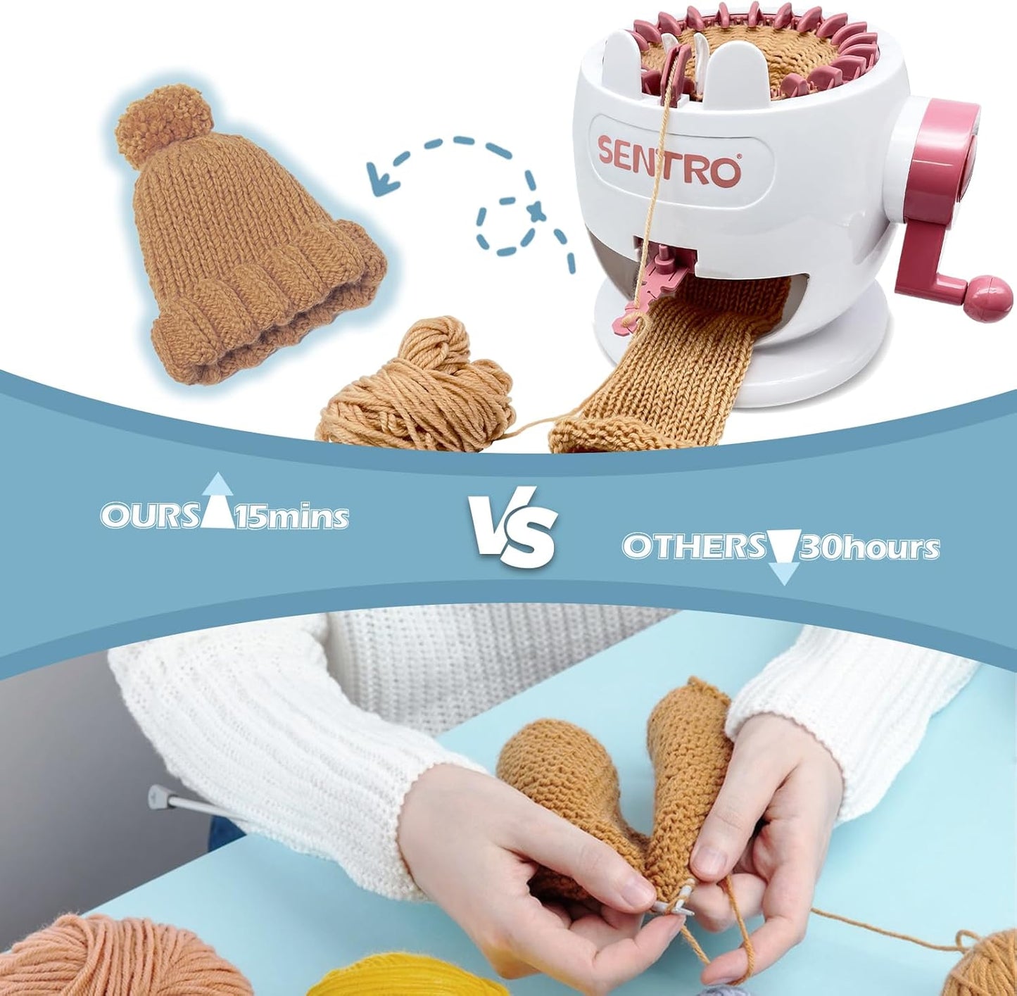 SENTRO 22 Needle Knitting Machine, Knitting Loom Set, Round Weaving Loom for Adults and Beginners, Bunny Shaped Smart Weaver, Hat Sock Scarf Loom,Arts and Crafts Knitting Kit