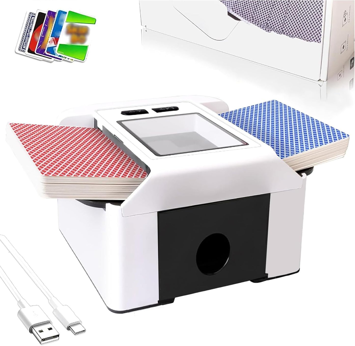 Smart Automatic Card Shuffler 1-2 Deck, Rechargeable Built-in 2000mAh Battery, Adehoei Electric Shuffling Machine for Poker, UNO, Blackjack, Skip-Bo, Phase 10, Texas Hold'em (White)