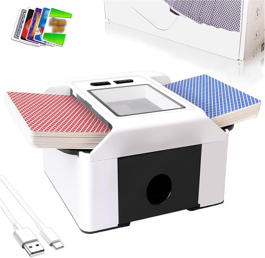 Smart Automatic Card Shuffler 1-2 Deck, Rechargeable Built-in 2000mAh Battery, Adehoei Electric Shuffling Machine for Poker, UNO, Blackjack, Skip-Bo, Phase 10, Texas Hold'em (White)