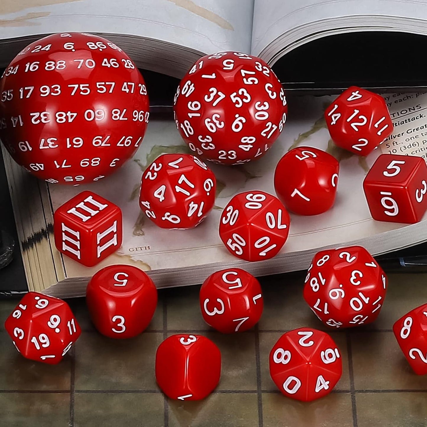 CiaraQ DND Polyhedral Dice Set (15pcs) D4-D100 Game Dice with Dice Bag for Dungeons and Dragons Role Playing Table Games (Red & White)