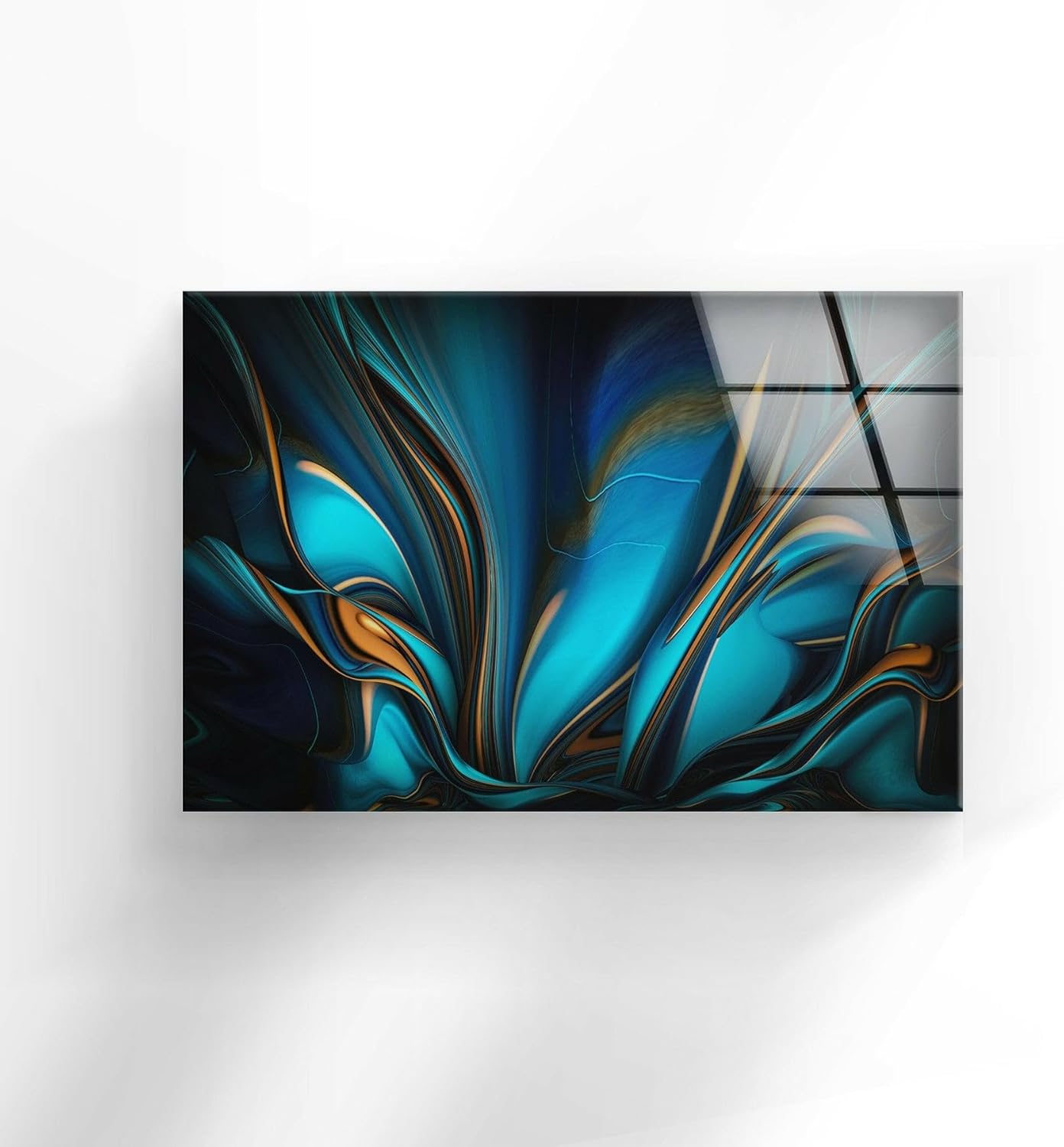 My Photostation.com 20Wx14H'' Orange & Blue Abstract Glass Wall ArtTempered Glass Printing Wall Decor Large Wall Art Wall Hangings