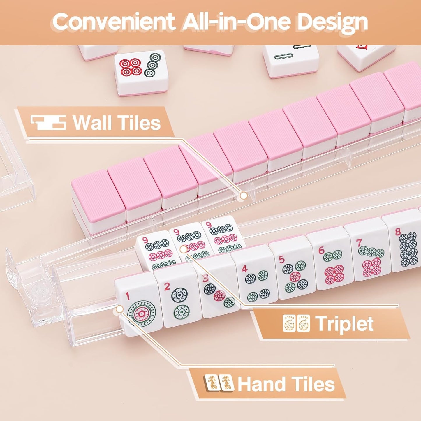 Mahjong Racks with Pushers Set of 4, Mahjong Tile Pushers and Racks, Acrylic Majiang Tile Holders Accessories (Clear)