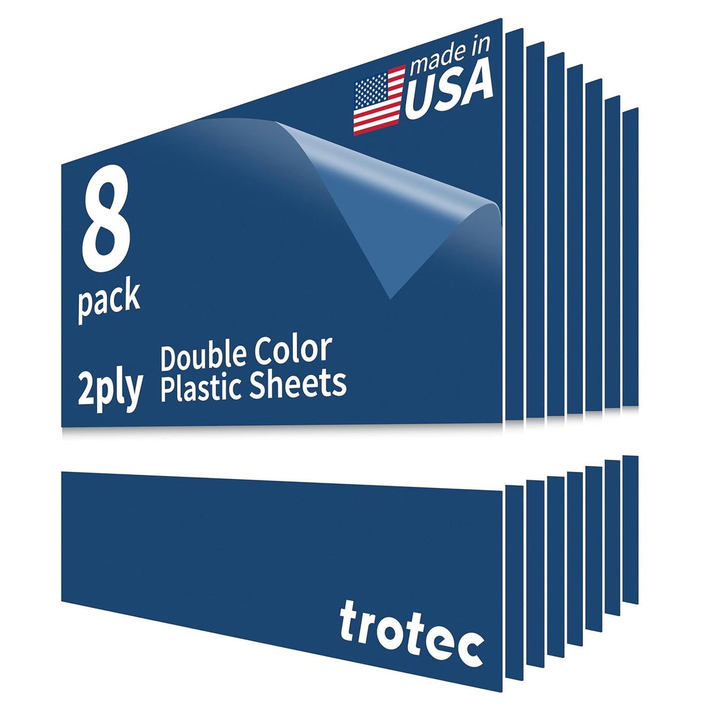 Trotec TroLase | 12"x12"x1/32", 8 Pcs | Sapphire/White | 2 Ply | Modified Acrylic | Laser Engraving Double Color Plastic Sheet | Engraving Blanks for Laser, Saw, Guillotine | Made in USA