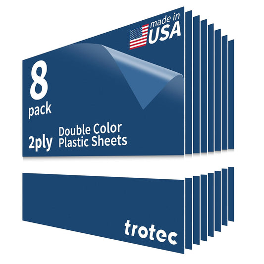 Trotec TroLase | 12"x12"x1/32", 8 Pcs | Sapphire/White | 2 Ply | Modified Acrylic | Laser Engraving Double Color Plastic Sheet | Engraving Blanks for Laser, Saw, Guillotine | Made in USA