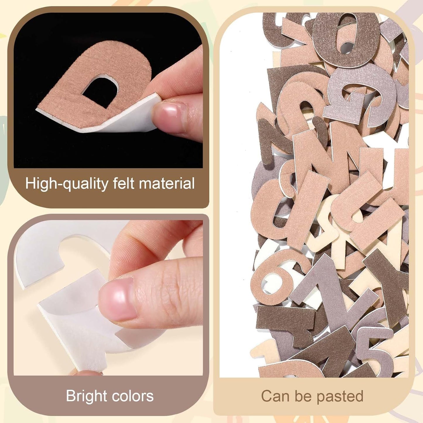 Breling 310 Pieces Felt Bulletin Board Letters Sticker with Number, 2" Bulk Self Adhesive ABC Upper Lowercase Sticky Letter for Christmas Gift Poster Bulletin Board Classroom(Brown Color)
