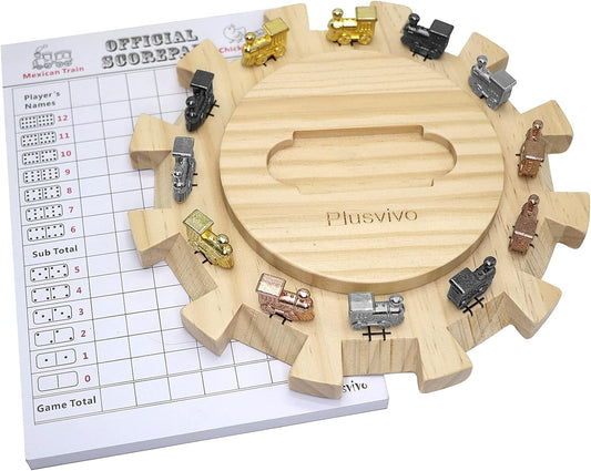 Mexican Train Dominoes Accessories Set-Including a 7.89-Inch Wooden Mexican Train Hub up to 12 Players, 12 Metal Train Markers, and a 70-Sheet Mexican Train Score Pads