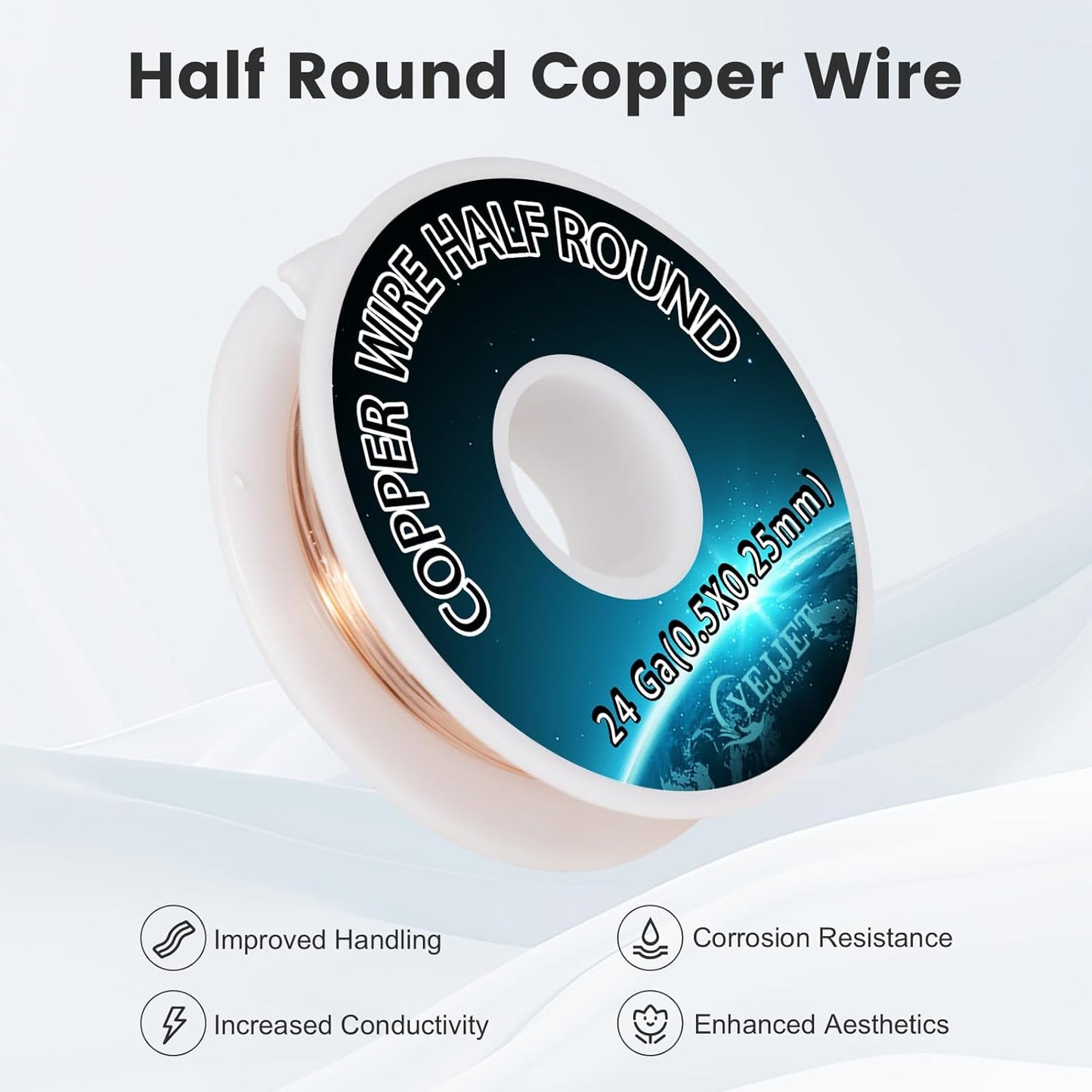 Industrial 24 Gauge Half Round Copper Wire - 3.0 oz (265 Feet) High Purity Copper Wire for Scientific Instruments