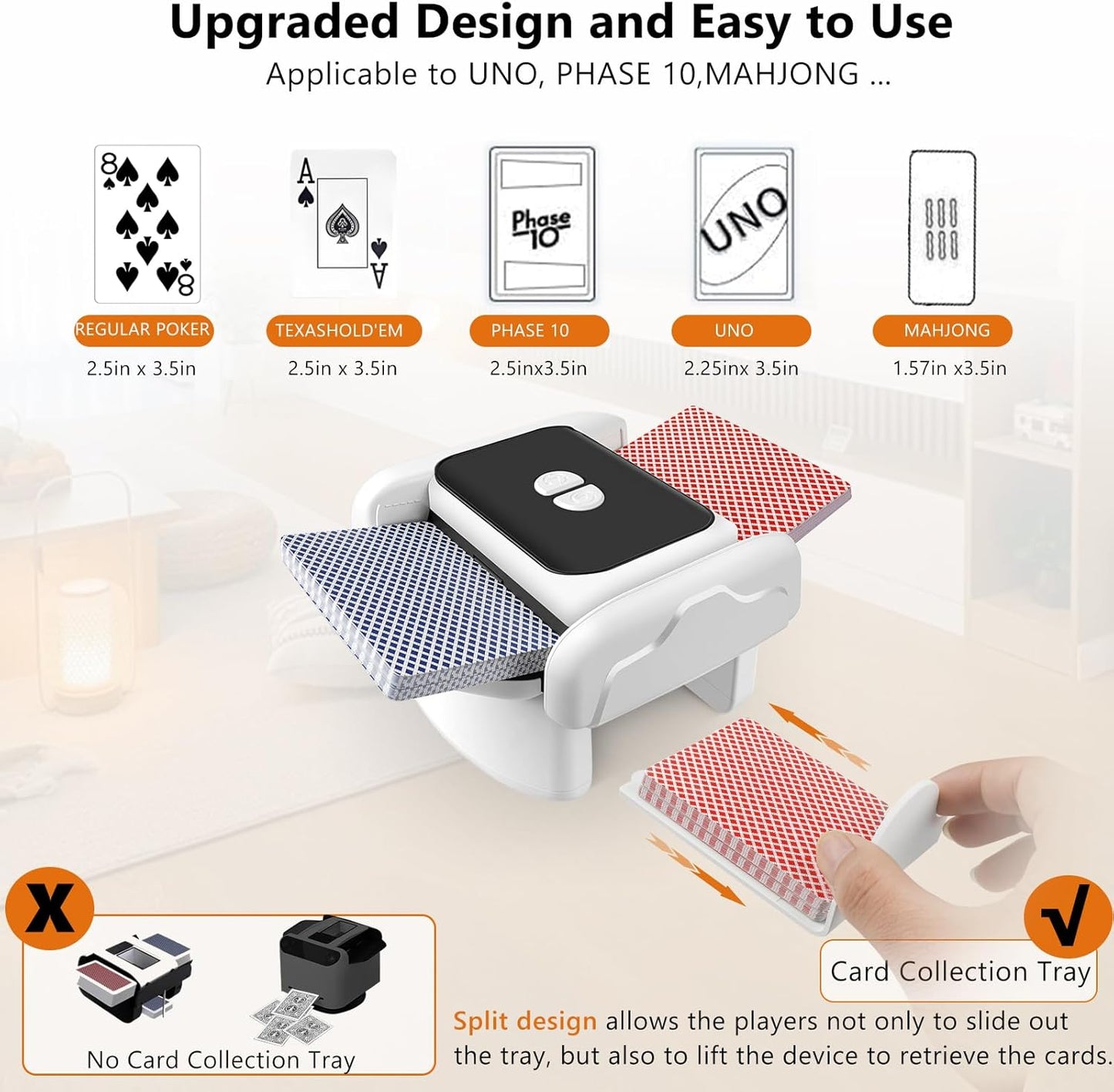 Automatic Card Shuffler，Rechargeable One-Click Card Shuffler for 1-2 Decks, Low Noise & Efficient Shuffling Machine, Portable Electric Card Shuffler for Poker, UNO, Blackjack, Skip-Bo, Phase 10