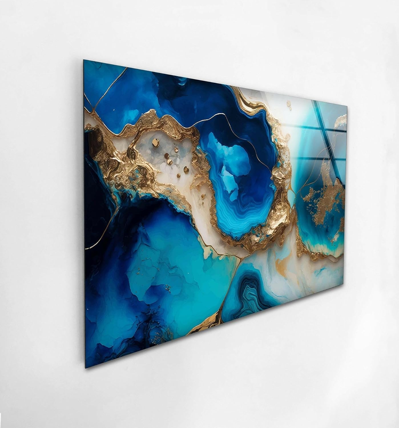 My Photostation.com Round 24'' Blue Alcohol ink Glass Wall ArtTempered Glass Printing Wall Decor Large Wall Art Wall Hangings