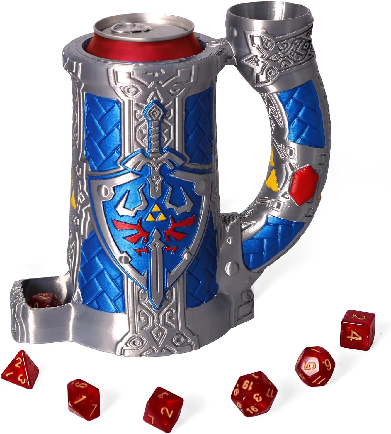Dice Tower Mug, Dice Rolling Tower, Comes with 7 PCS Dice Set, Suitable for DND Dungeons and Dragons, Tabletop Games, Available As Drink Holder, D&D Gifts, DND Accessories (Blue-Gray)