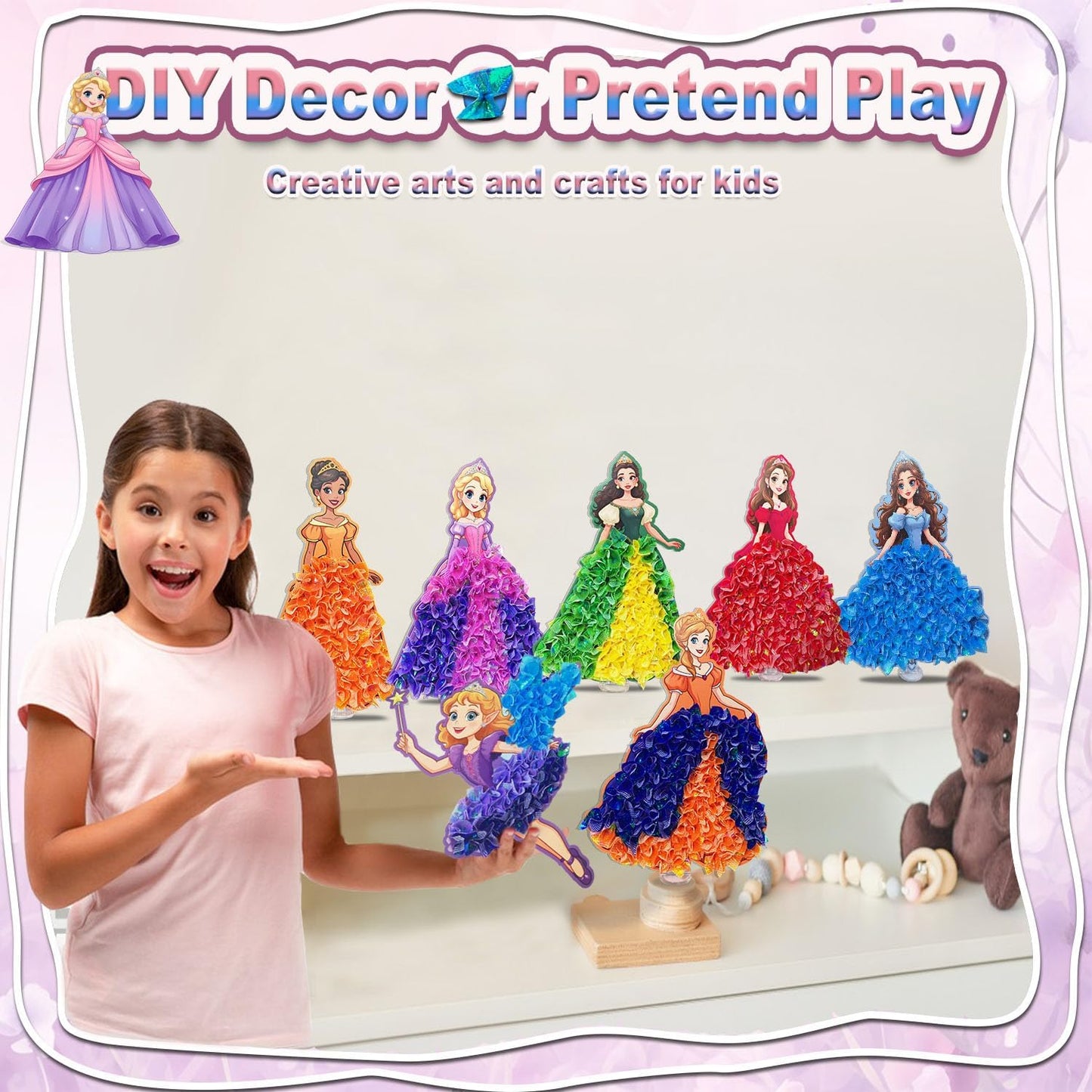 mom&myaboys Poke in Fun Art Kit for Kids DIY Princess Craft Set Birthday Gifts for Girls Ages4-8,Mess-Free Art for Children Fun Activity for Boys Old 3 4 5 6 7 8 9,Christmas Gift for Kid 3 Up