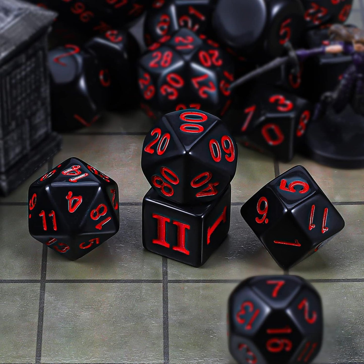 CiaraQ DND Polyhedral Dice Set (15pcs) D4-D100 Game Dice with Dice Bag for Dungeons and Dragons Role Playing Table Games (Black & Red)