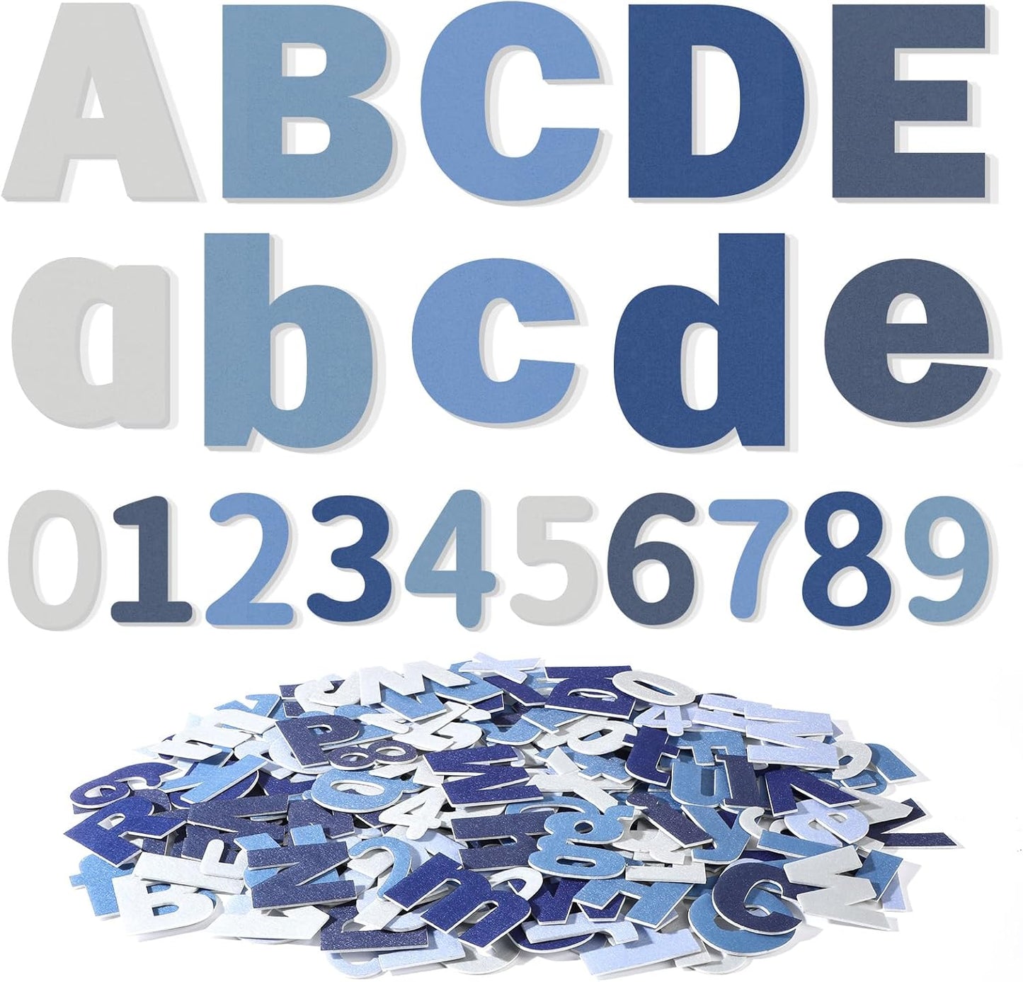 Breling 310 Pieces Felt Bulletin Board Letters Sticker with Number, 2" Bulk Self Adhesive ABC Upper Lowercase Sticky Letter for Christmas Gift Poster Bulletin Board Classroom(Blue Color)