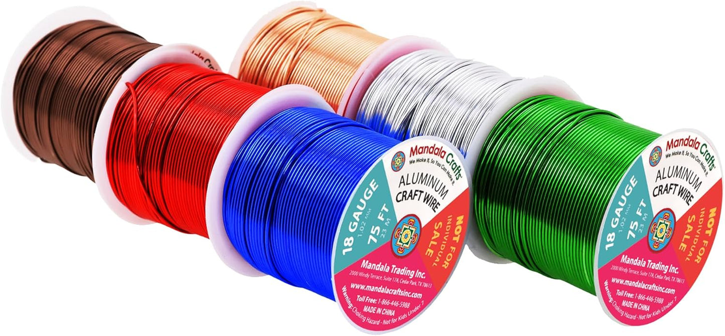 Mandala Crafts 18 Gauge Anodized Aluminum Craft Wire for Jewelry Making - 450 FT Colored Flexible Silver Copper True Blue Brown Red Kelly Green Wire - Bendable for Bonsai Armature Crafting Sculpting