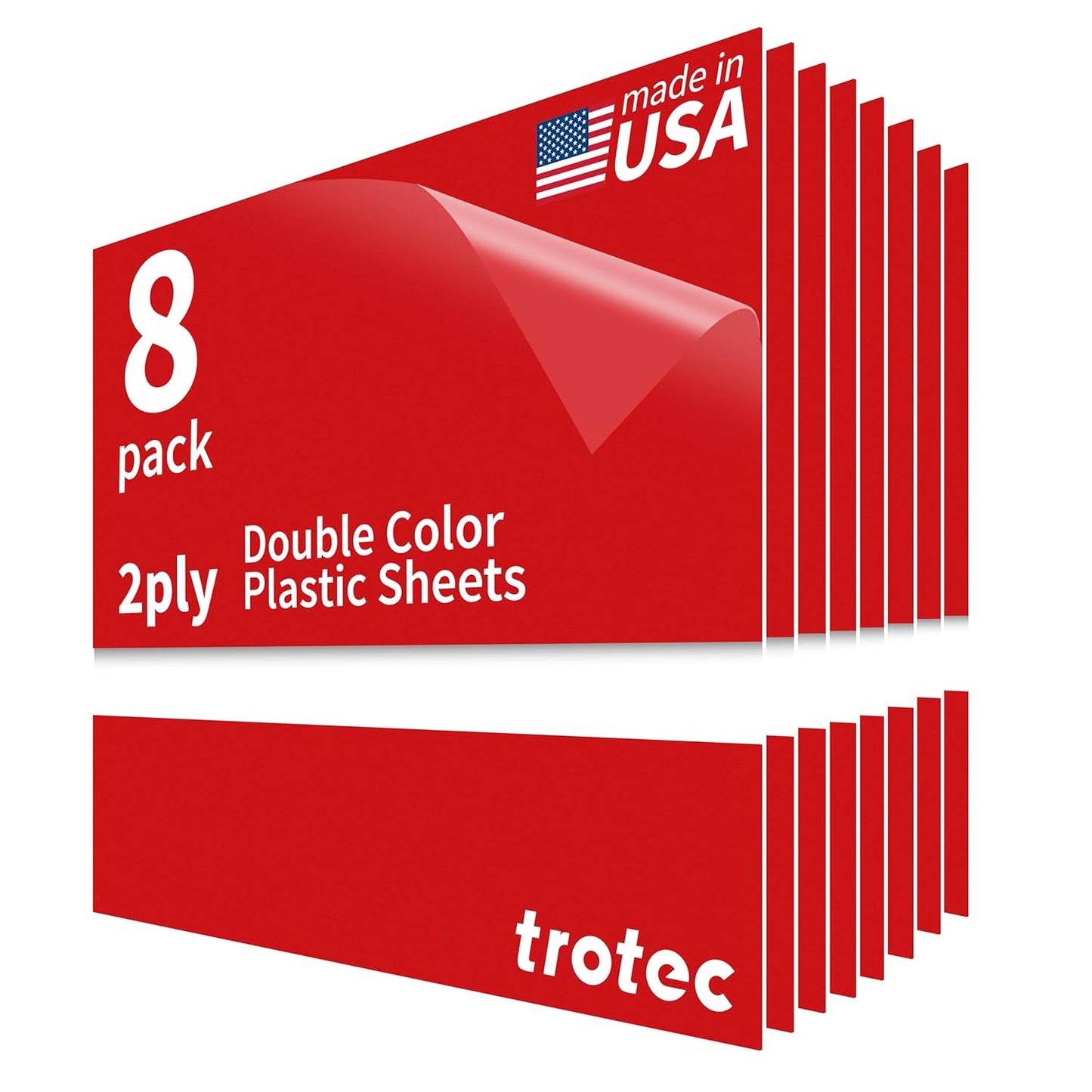 Trotec TroLase | 12"x12"x1/32", 8 Pcs | Red/White | 2 Ply | Modified Acrylic | Laser Engraving Double Color Plastic Sheet | Engraving Blanks for Laser, Saw, Guillotine | Made in USA