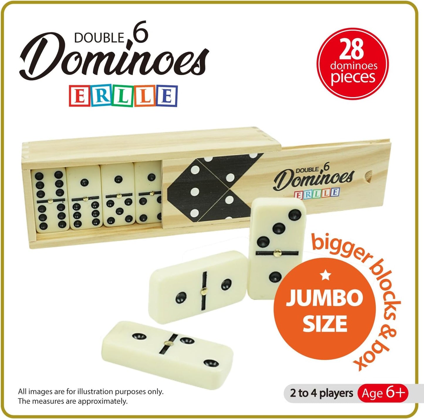 ERLLE - Jumbo Dominoes Set, Extra-Large Double Six Domino Set for Kids & Adults, Premium Giant Dominoes for Outdoor & Indoor Games, Classic Mexican Train, Chicken Foot, and Family Game Night Fun