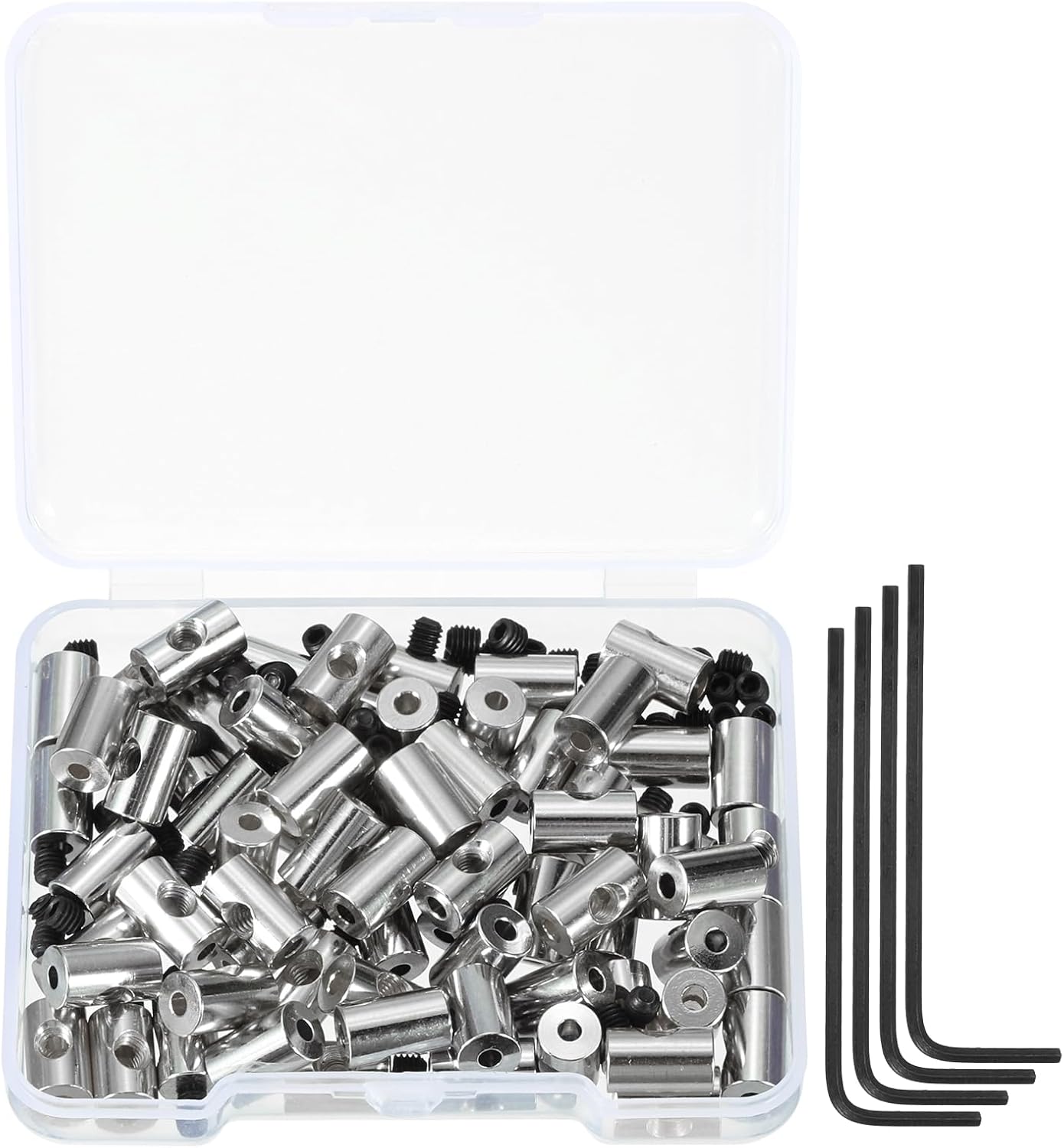 MECCANIXITY 70 Pcs Metal Locking Pin Backs, Locking Pin Keepers Clasp 9mm(H) with 4 Wrench Replacement in Storage Case for Badge, Brooch, Silver Tone