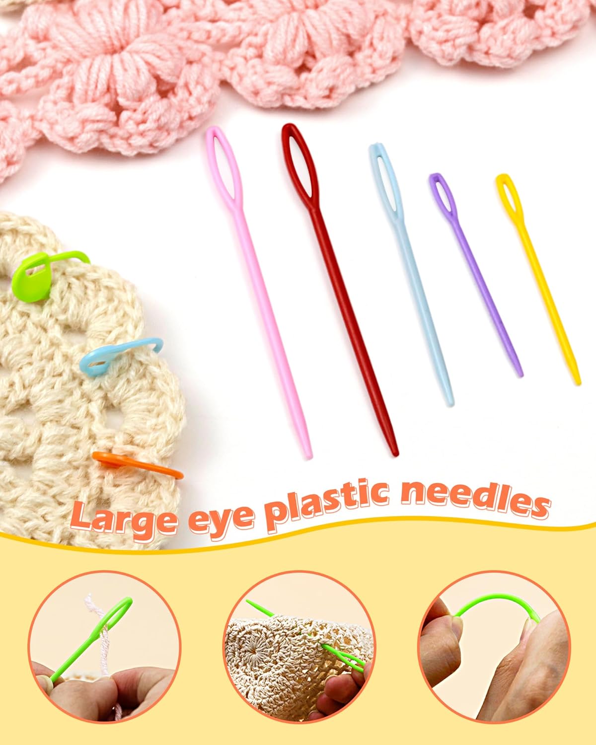 300pcs FIVEIZERO Stitch Markers with 6 pieces of large blunt sewing needles,colorful knitting markers,plastic crochet hook clip,bulk Crochet hook markers for knitting stitch locking clip crochet hooks