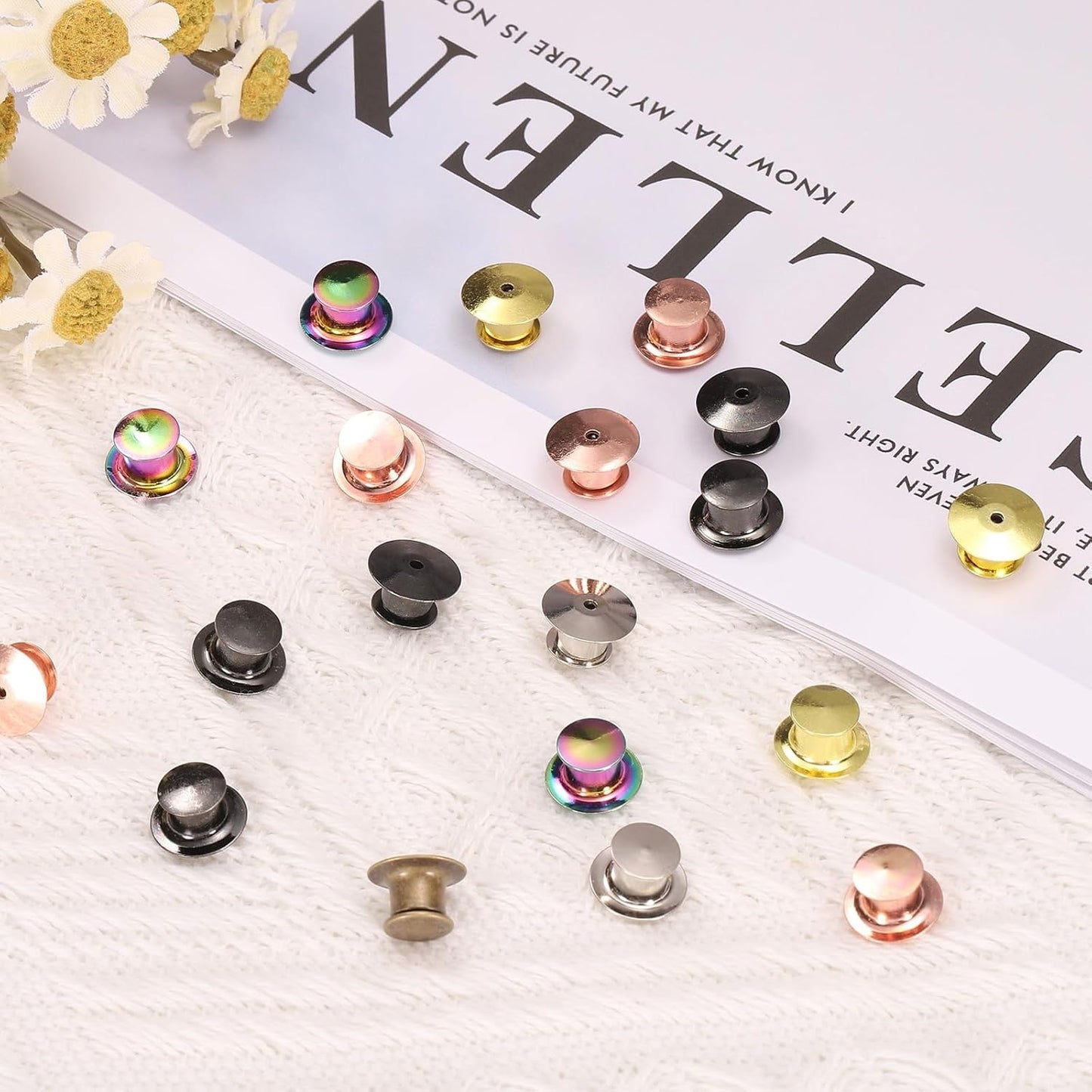 uxcell 40Pcs Metal Locking Pin Backs, Pin Keepers Locking Clasp Flat Head Clamp Needle Back Lock for DIY Brooch Crafts Badges Enamel Lapel, Rose Gold