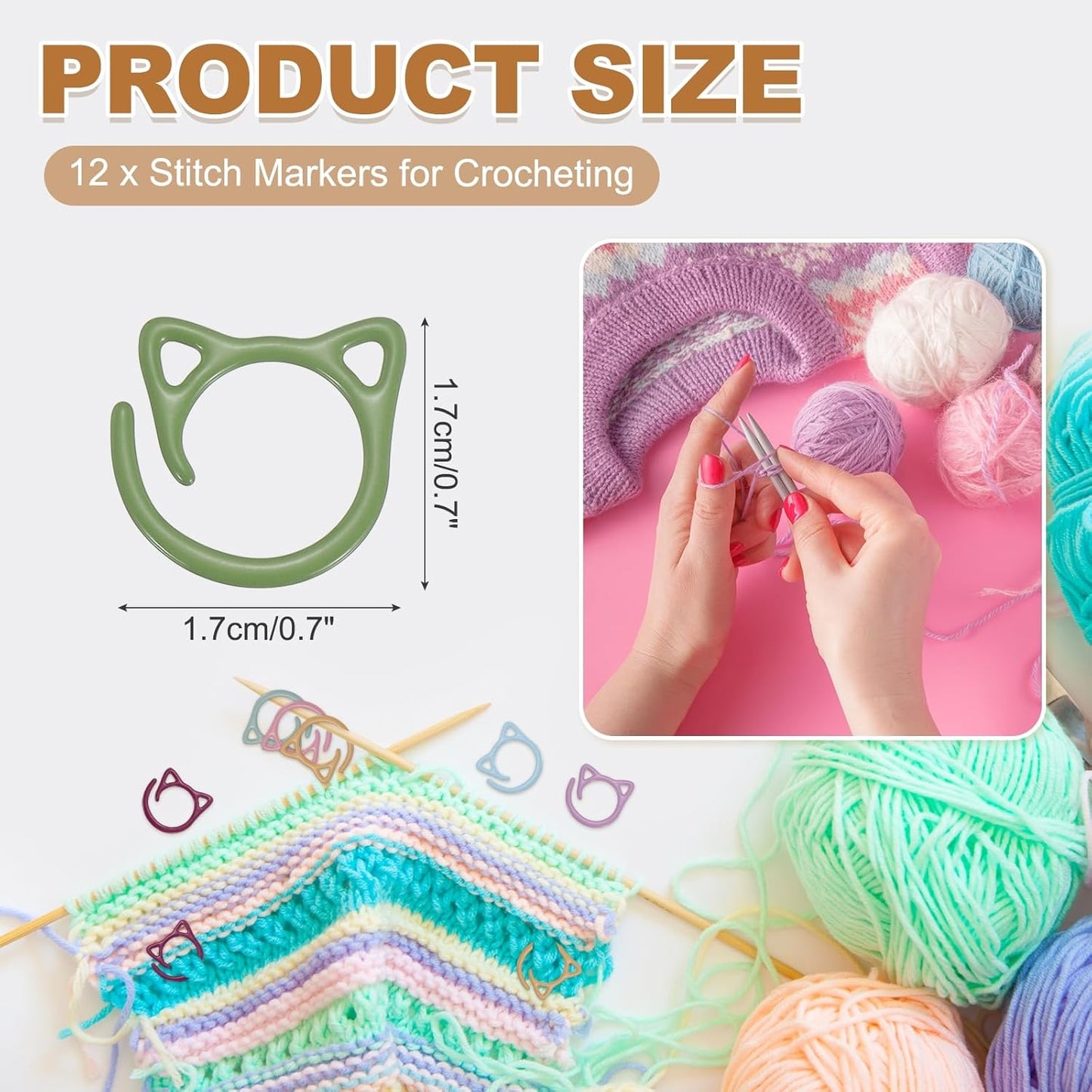 PATIKIL Cat Crochet Stitch Markers, 12 Pack Stitch Marker for Knitting Crocheting Supplies Cute Metal Spiral Knit Clip Ring Counters for Crochet Yarn DIY Crafts, Green