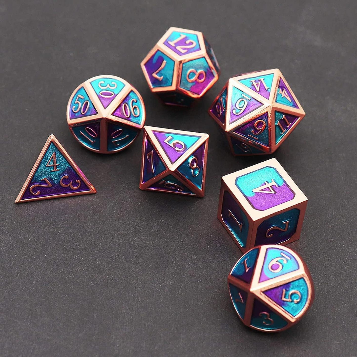 Haxtec Metal DND Dice Set D&D Gifts 7PCS Copper Blue Teal Purple Polyhedral RPG Dice D20 D12 D10 D8 D6 D4 Compatible with Dungeons and Dragons TTRPG Games-Mermaid