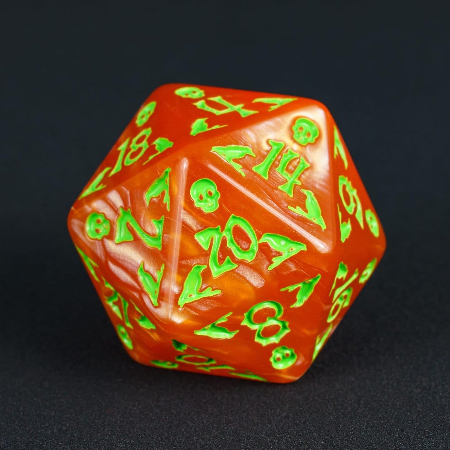 7-Die DND Dice Set Halloween Pattern Polyhedral Die Set with Leather Bag, Skull Dice D&D Die for RPG Table Games(Halloween Pattern-Orange/Green Number)