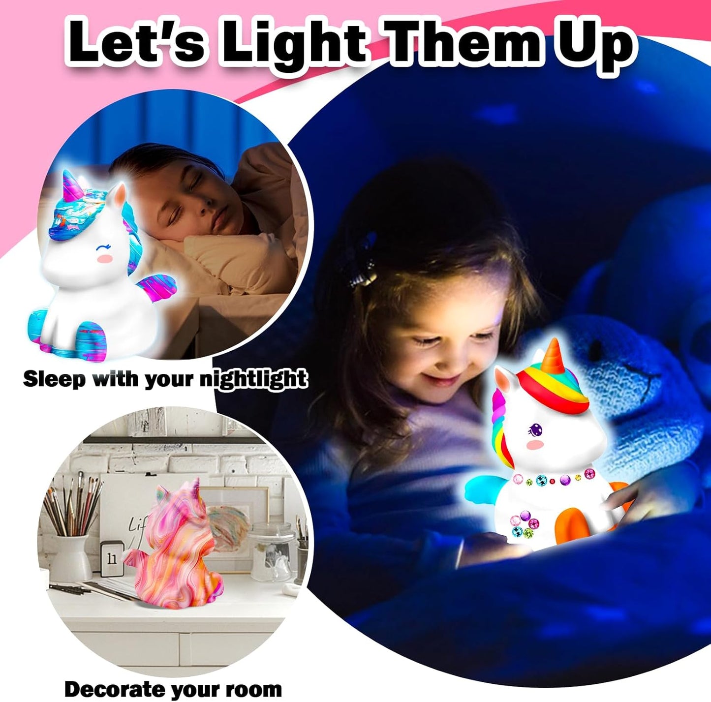 FUNZBO Paint Your Own Unicorn Lamp Kit - Halloweens Arts and Crafts Supplies Painting Kits for Kids Teens, DIY Night Light Unicorn Toy for Toddlers Girl Boy Age 3 4 5 6 7 8 9 10 11 12 13 Birthday Gift