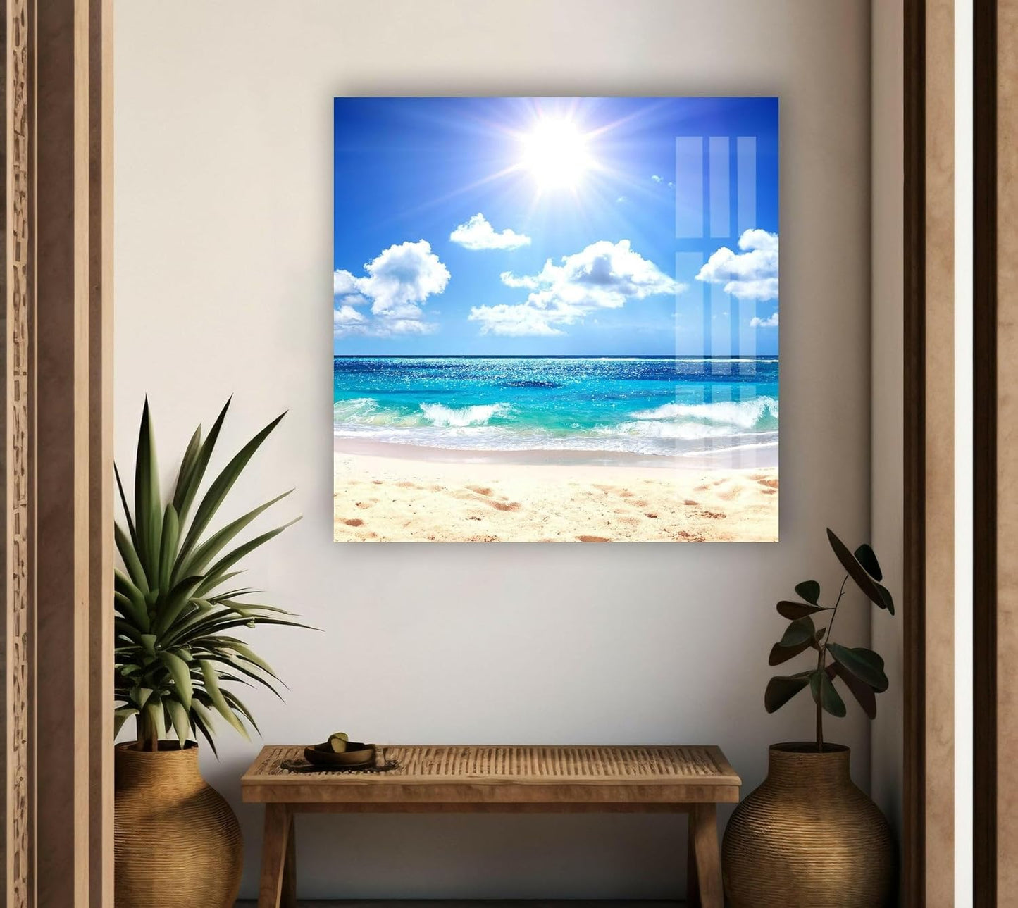 My Photostation.com 43Wx27H'' Summer Beach Landscape Glass Wall ArtTempered Glass Printing Wall Decor Large Wall Art Wall Hangings