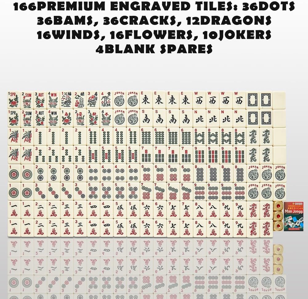 American Mahjong Tiles,166 Quality Ivory Tiles with 3 Golden Dices & Rules Instruction