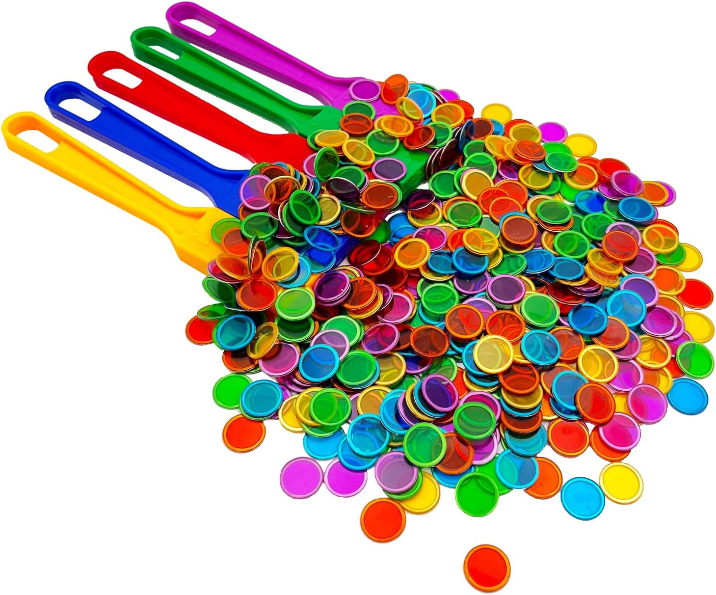 Magnetic Bingo Wand, 5-Pack & 500 Metal Chips, 5 Colors - Large Group Game, Family Night, Sensory Activity, Educational Science Tool