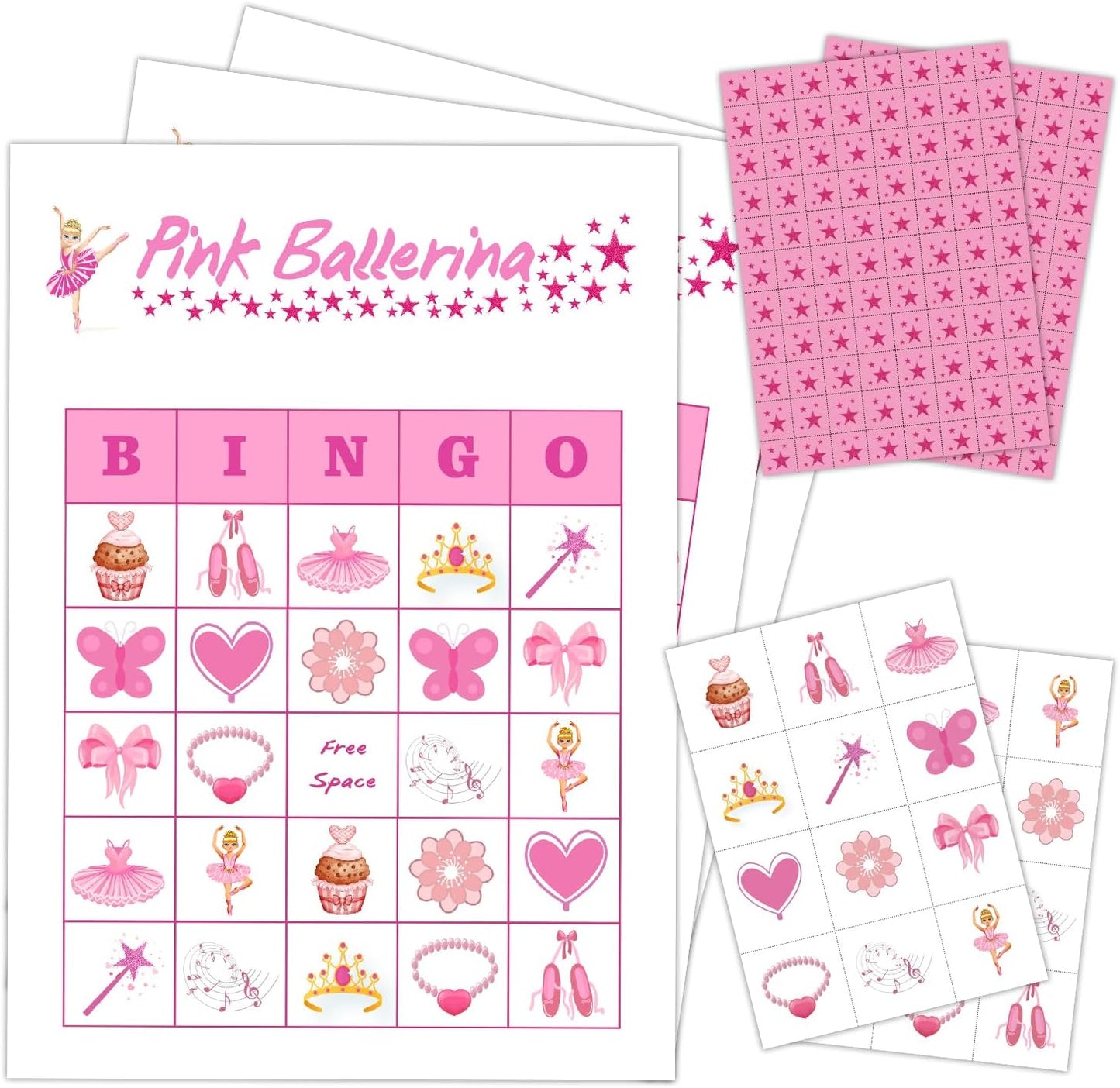 Ballerina Party Bingo Game Cards(24 Players), Ballet Dance Themed Bingo Card for Family Friend Adult, Large Group Holiday Party Activity Favor Decoration Supplies -003