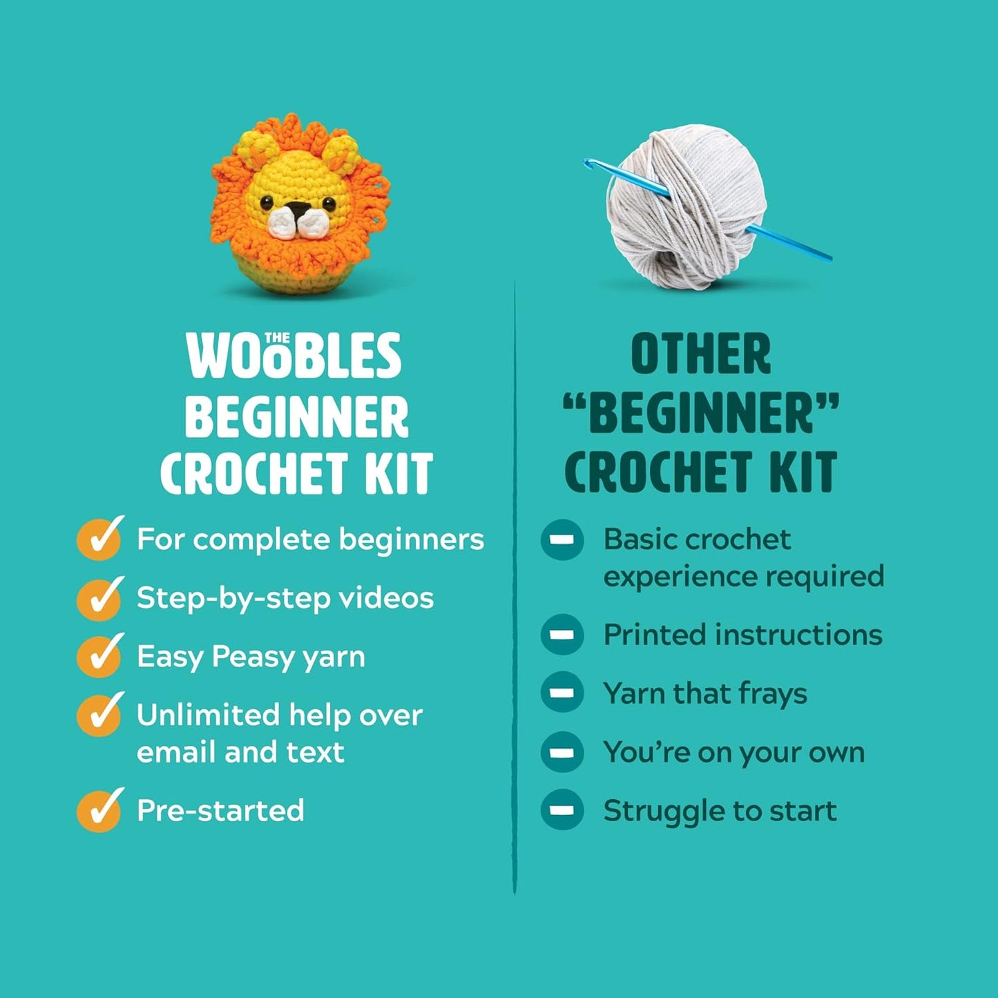The Woobles Crochet Kit for Beginners - Easy Arts and Crafts Knitting & Crochet Animals Kit As Seen On Shark Tank - Bjørn The Narwhal