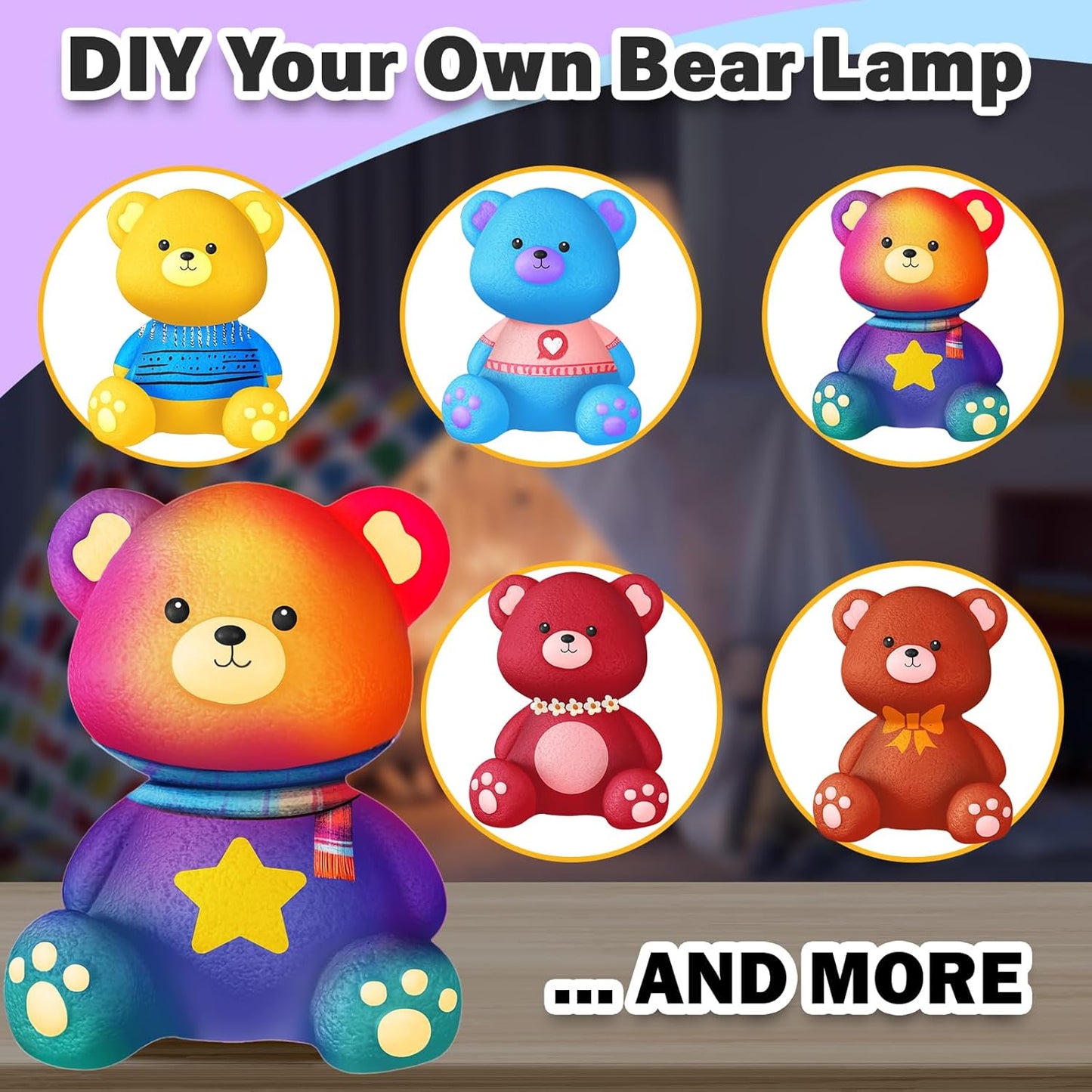 FUNZBO Paint Your Own Bear Lamp Kit - Halloweens Arts and Crafts Supplies Painting Kits for Kids Teens, DIY Night Light Toy for Toddlers Girls Boys Ages 3 4 5 6 7 8 9 10 11 12 13 + Birthday Gifts