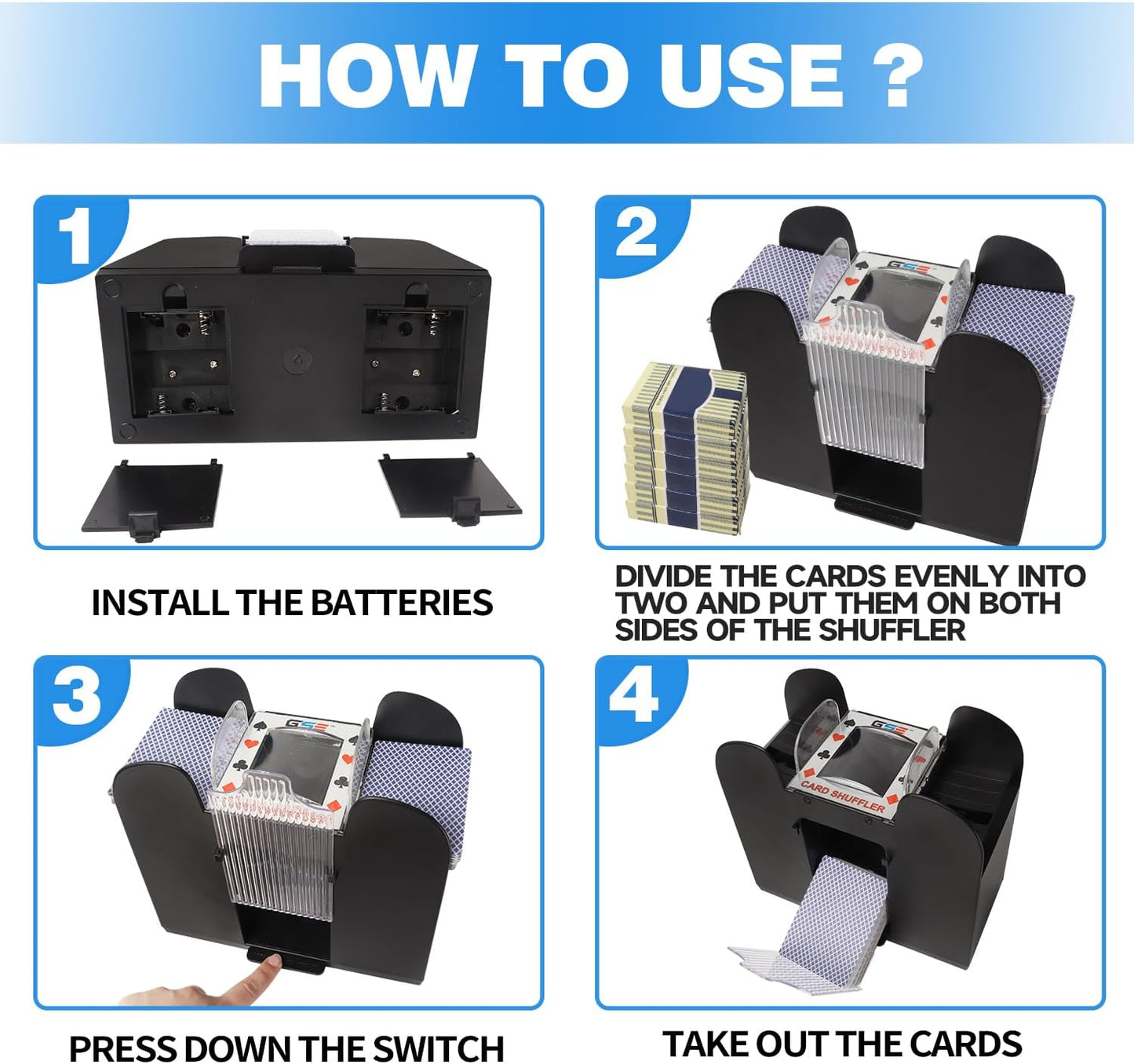 GSE Games & Sports Expert 6-Deck Automatic Card Shuffler, AC/DC-Power & Battery-Operated Electric Shuffler Machines for Playing Cards, Blackjack, Texas Hold'em, Canasta, Bridge, Rummy, UNO