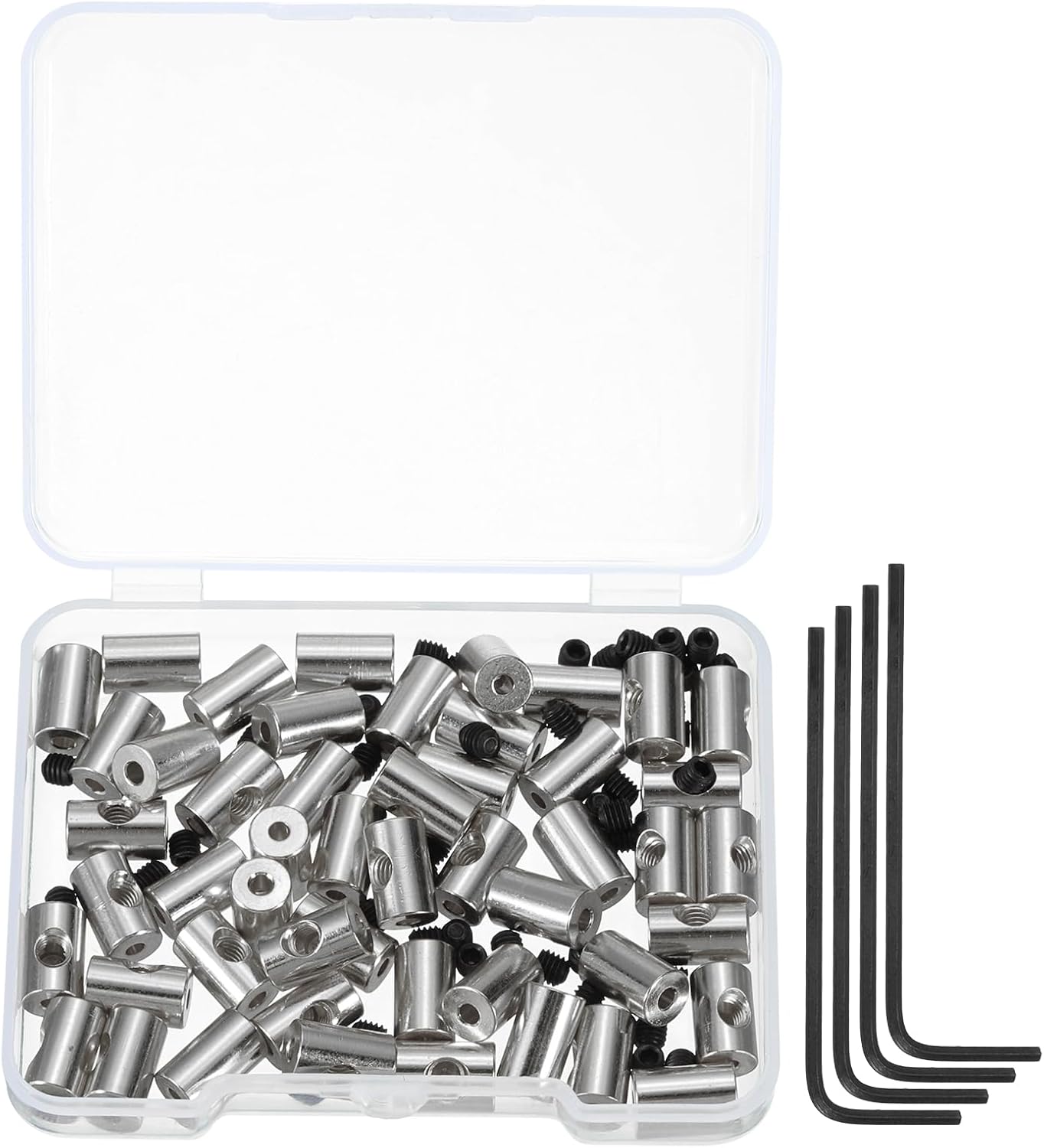 MECCANIXITY 50 Pcs Metal Locking Pin Backs, Locking Pin Keepers Locking Clasp 9mm(H) with 4 Wrench Replacement in Storage Case for Badge, Brooch, Silver Tone