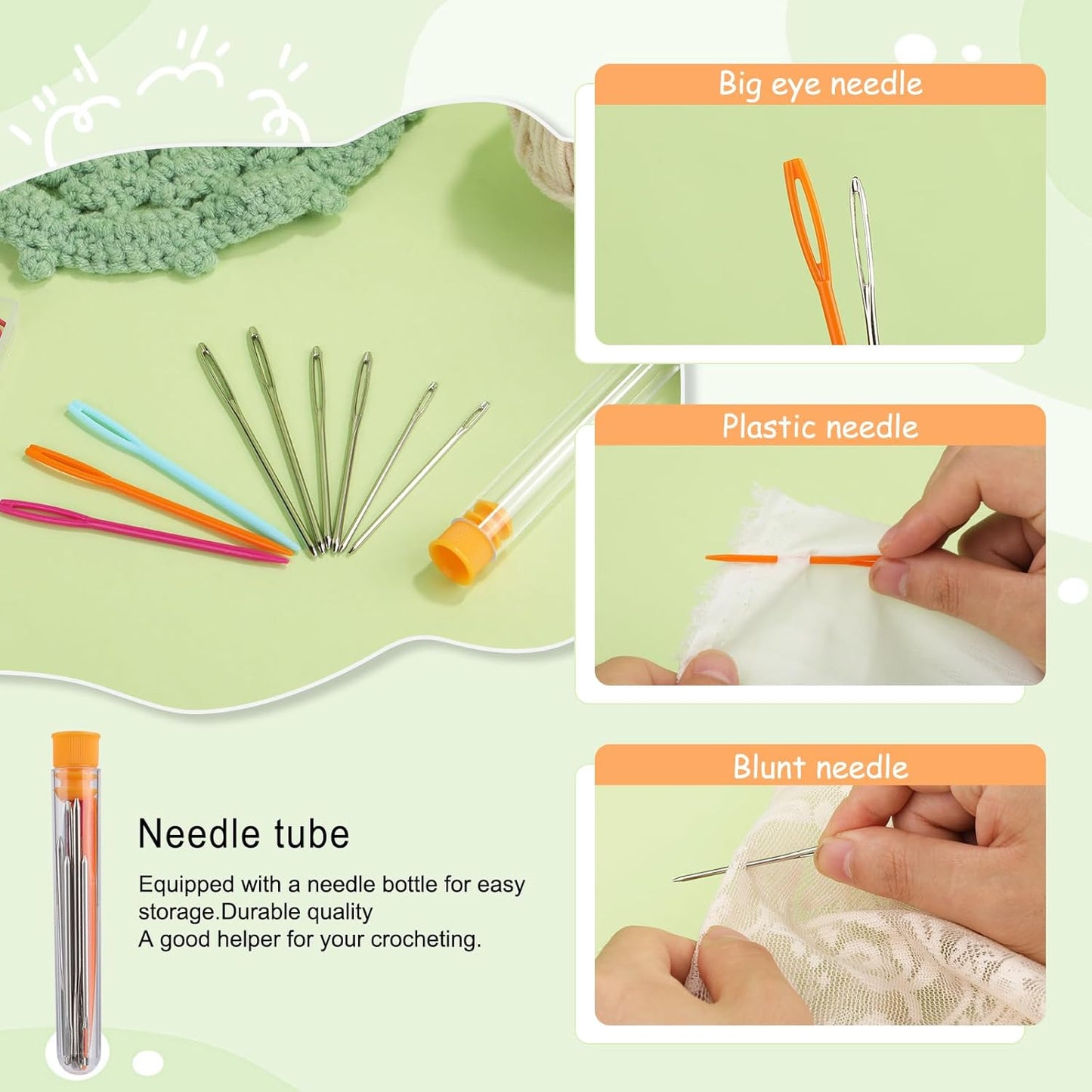 Lokunn 50 Pcs Metal Stitch Markers, 5 Color Helical-Shaped Crochet Markers Ring, 9 Pcs Large Eye Blunt Sewing Needles with Storage Box for DIY and Craft Sewing