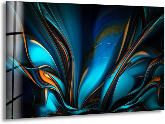 My Photostation.com 35.5Wx30H'' Orange & Blue Abstract Glass Wall ArtTempered Glass Printing Wall Decor Large Wall Art Wall Hangings