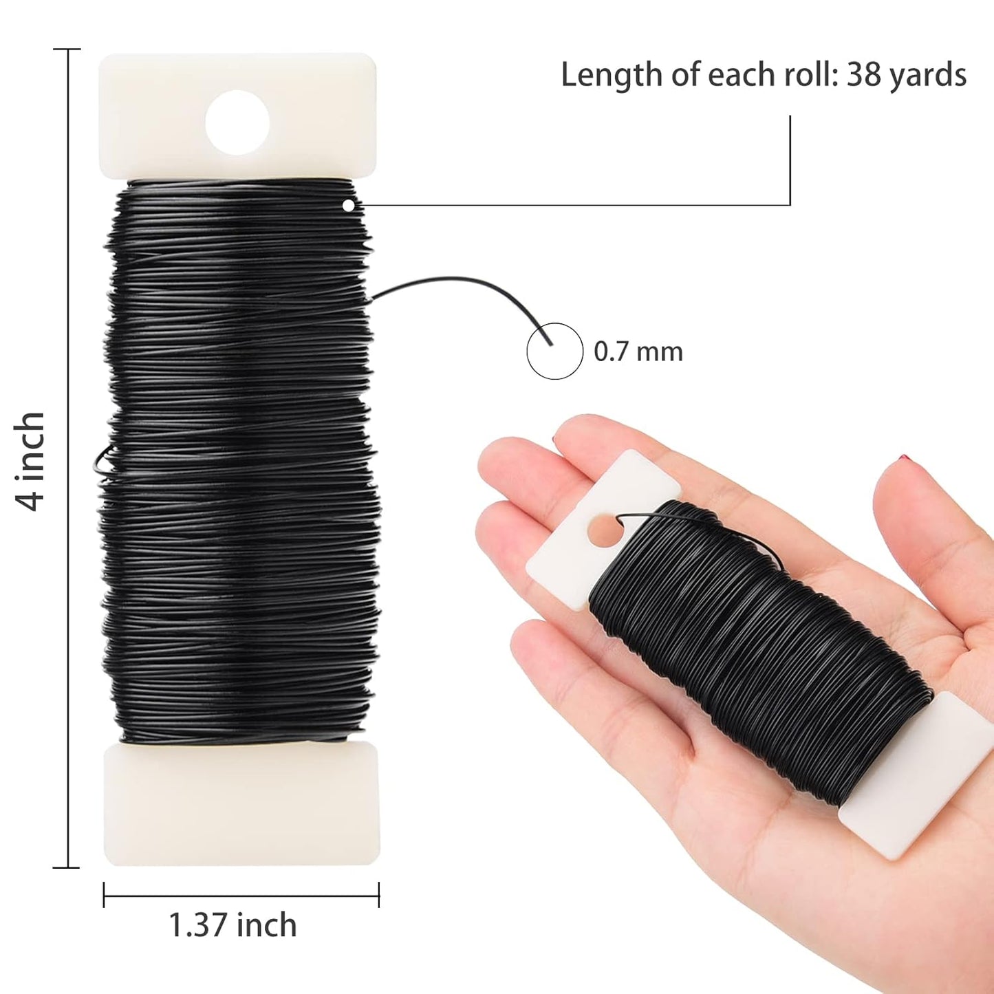 Hapeper 22 Gauge Floral Flexible Paddle Wire for Christmas Wreath Tree, Flower Arrangements, 3 Pack 114 Yards (Black)