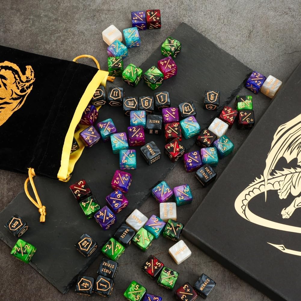 Color MTG Counter Dice Set Keyword Shield Life Counters with Dice Storage Bag for MTG TGG Table Games (72 Pcs)