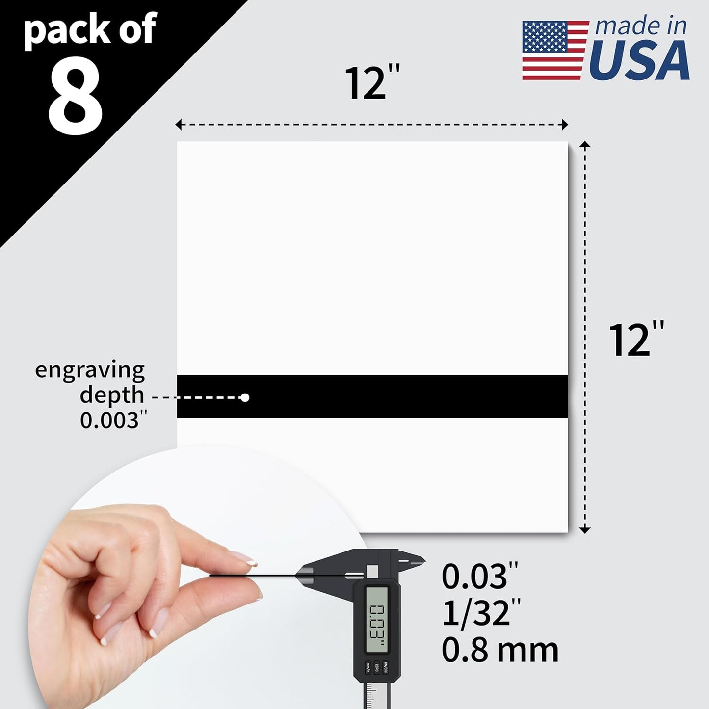 Trotec TroLase | 12"x12"x1/32", 8 Pcs | White/Black| 2 Ply | Modified Acrylic | Laser Engraving Double Color Plastic Sheet | Engraving Blanks for Laser, Saw, Guillotine | Made in USA
