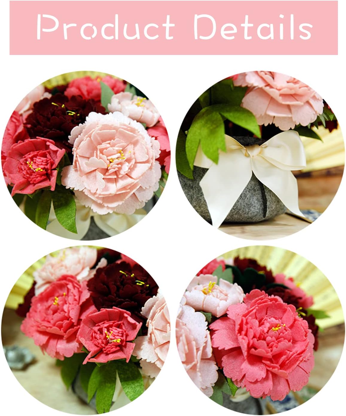 BAZIMA DIY Felt Flower Art Craft Kit, DIY Felt Peony Pot Bonsai Kit,18 Peonies,Floral Gifts