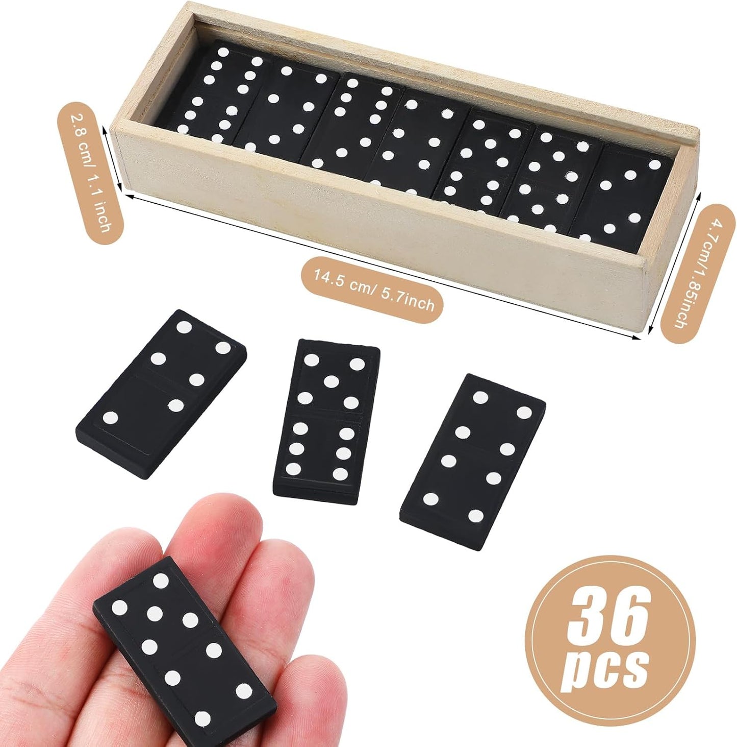 Hungdao 36 Pack Mini Dominos Set for Adults Bulk Double 6 Dominoes Wooden Miniature Classic Board Games Party Favor Travel Family Games Educational Toys with Wood Case Operation Christmas Item Gifts