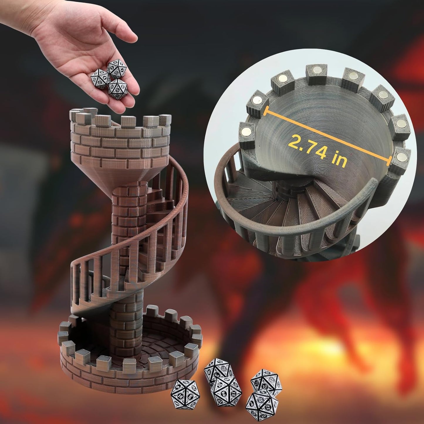 Wyvern Castle Dice Tower (with 5 polyhedral dice and a Dragon) for Table Games, D&D & RPG Games,Perfect Table Decoration and Party Surprise Gifts (Red Black)