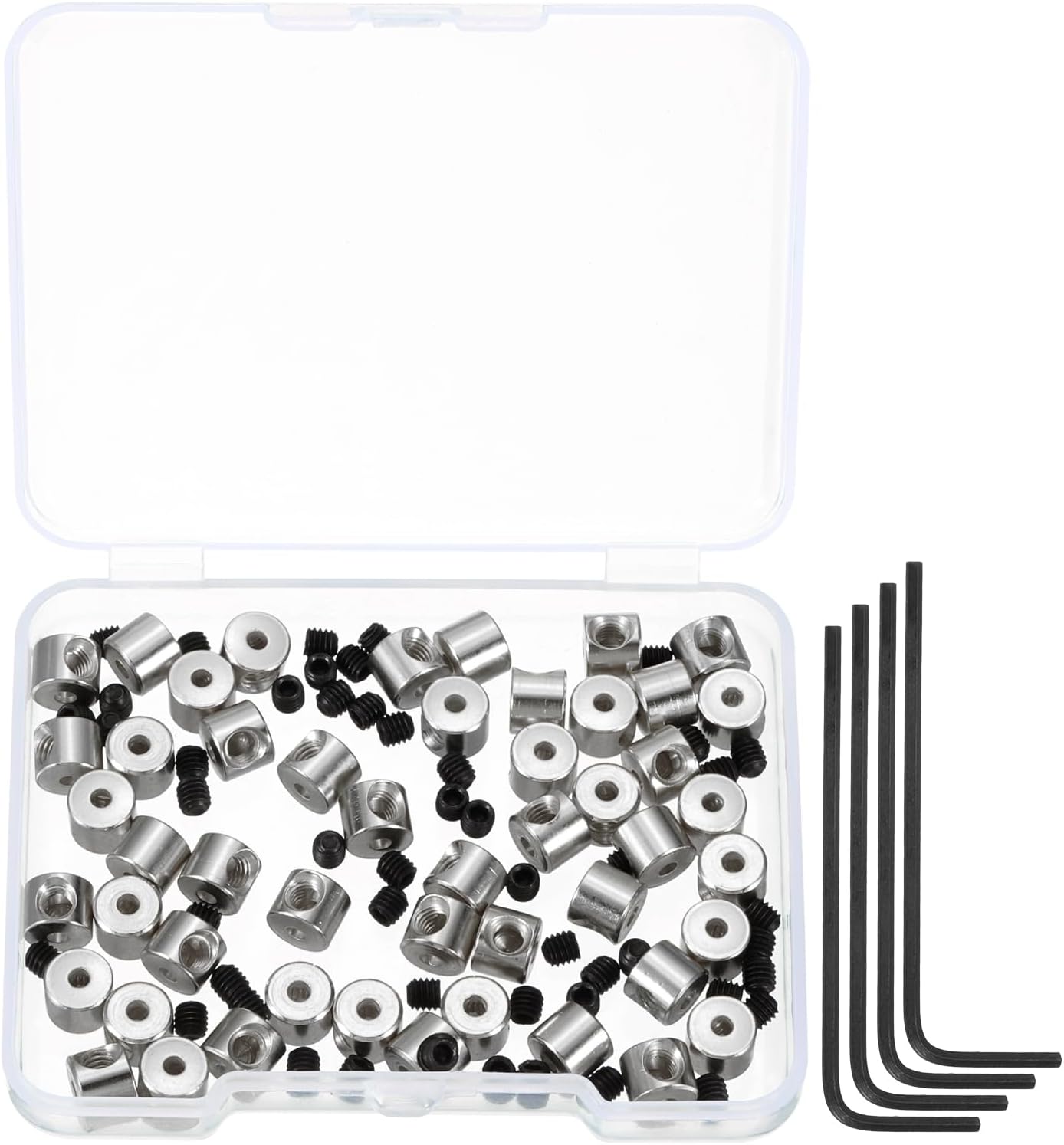 MECCANIXITY 50 Pcs Metal Locking Pin Backs, Locking Pin Keepers Clasp 5mm(H) with 4 Wrench Replacement in Storage Case for Badge, Brooch, Silver Tone